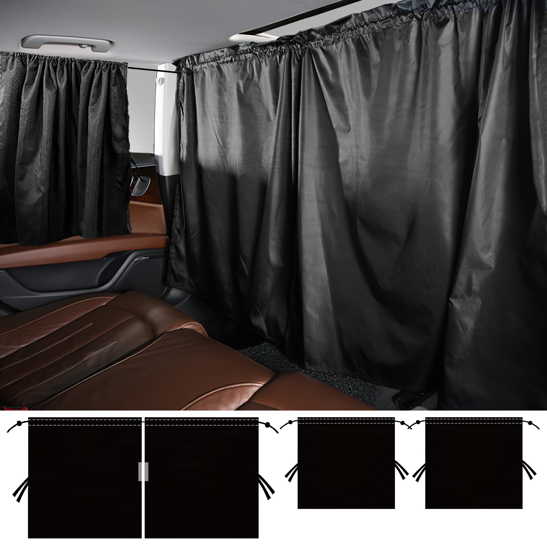 Set Of 3 Car Privacy Curtains, Car Window Covers For Sleeping In Car For Camping Suv Van, Include 1 Rear Seat Divider Curtain &