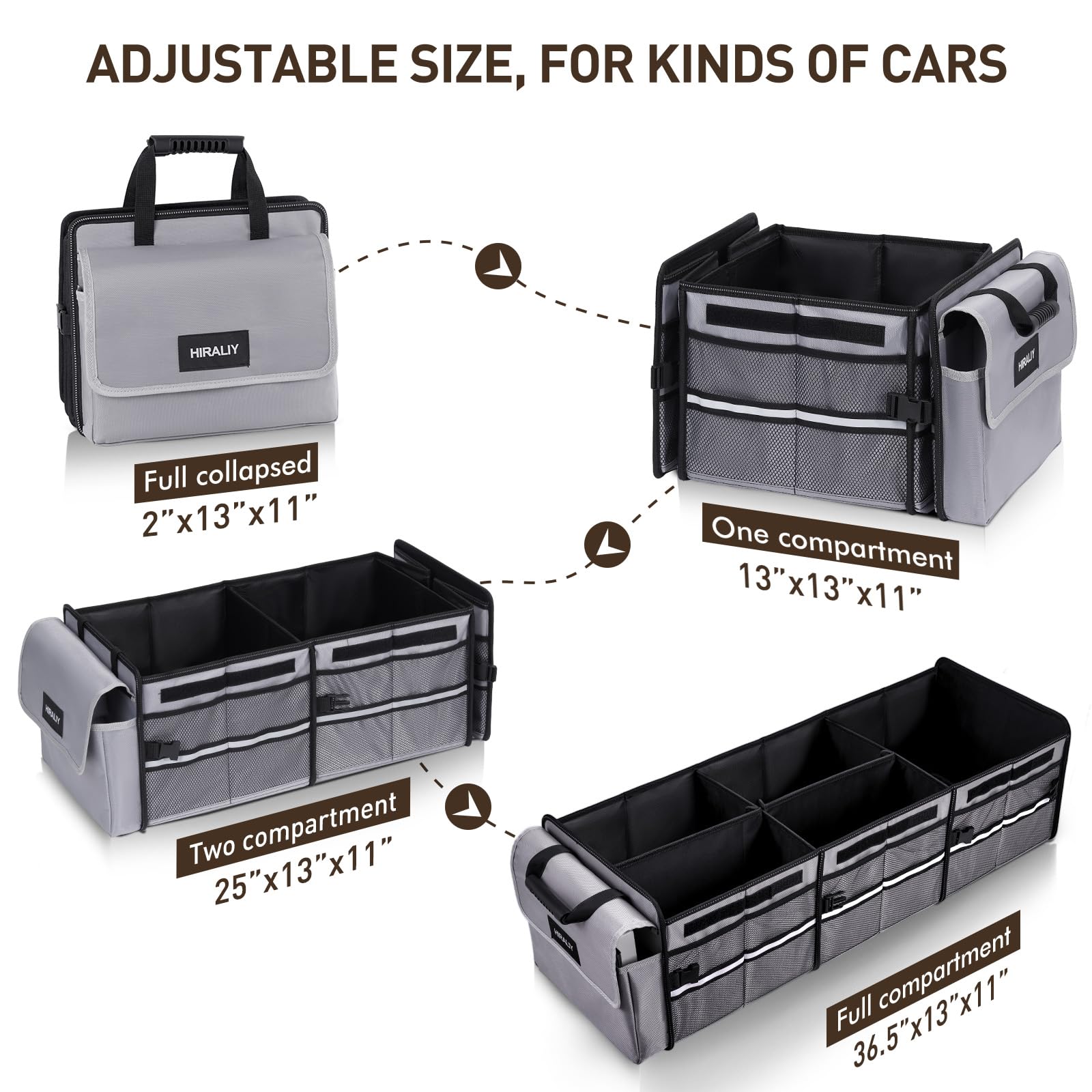 Hiraliy 4 In 1 Car Trunk Storage Organizer, Multi Compartment Collapsible Trunk Storage Box With Leakproof Insulated Bag For Car