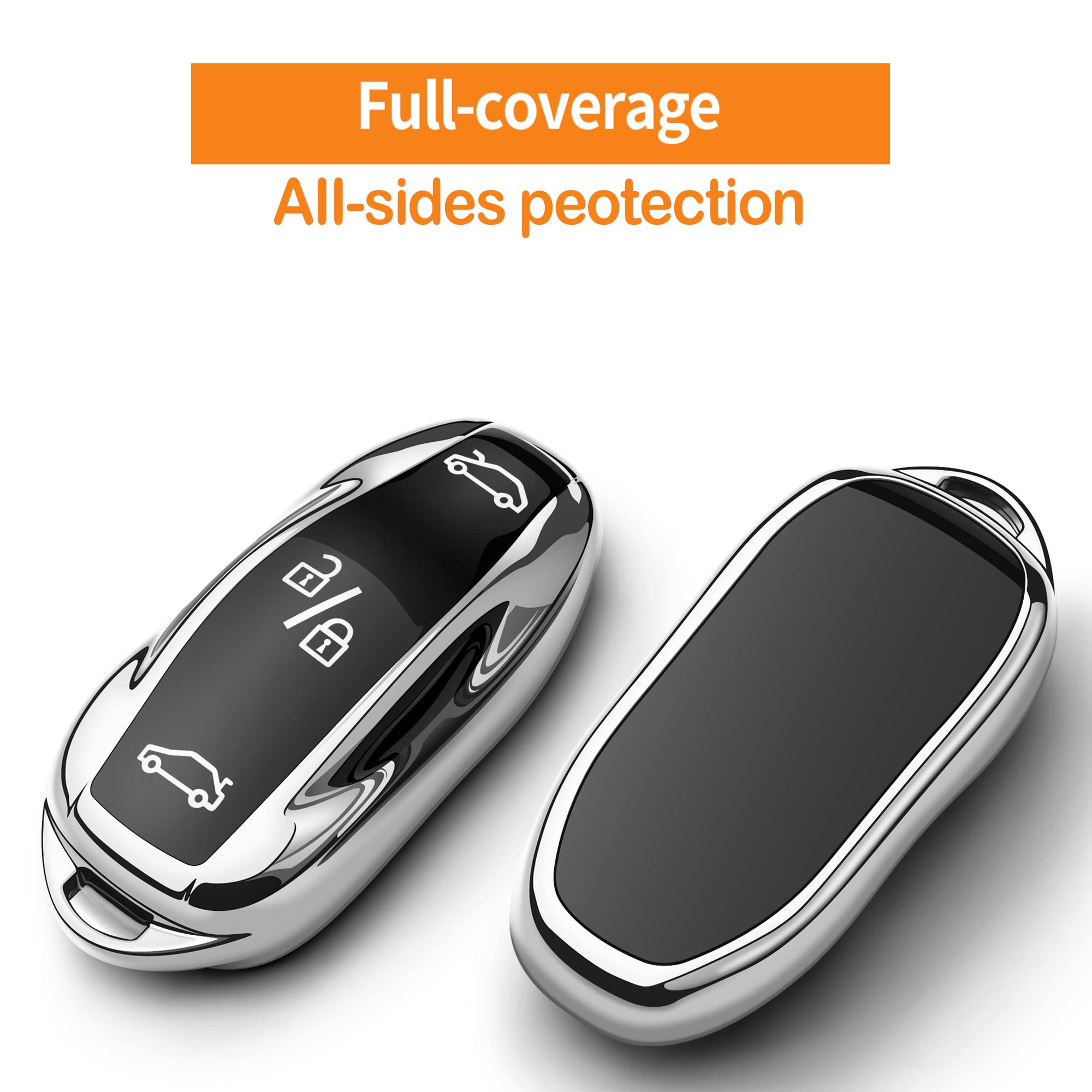 Sindeda Premium Key Cases for Tesla Model S 3 Y Ultra-Thin and Ultra-Light Key Fob Cover Waterproof Keychain (Silver)