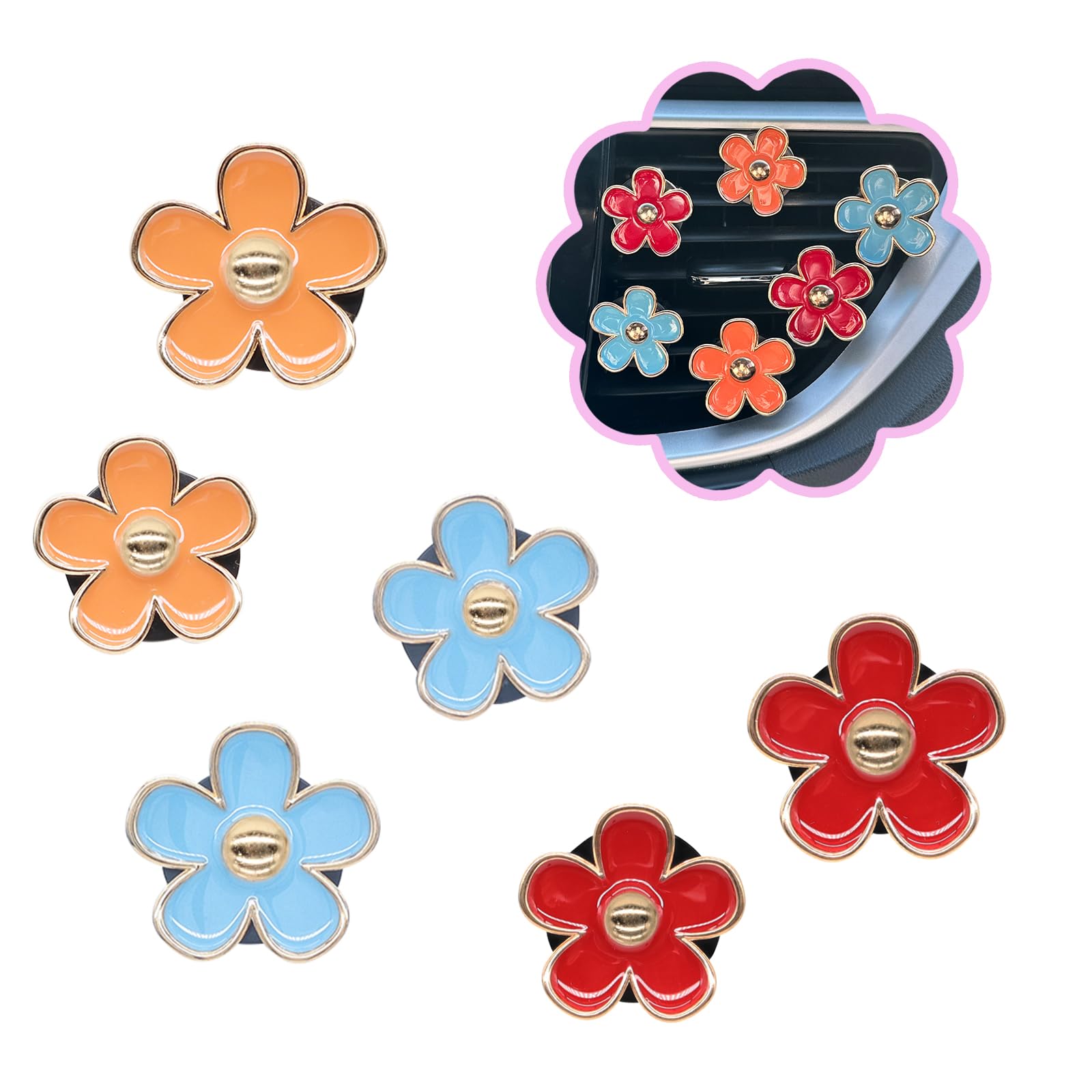 Oriesse 6Pcs Flower Air Vent Clips Car Air Freshener,Red Orange Blue Daisy Flowers Vent Clip Car Accessories For Women,Girly Car