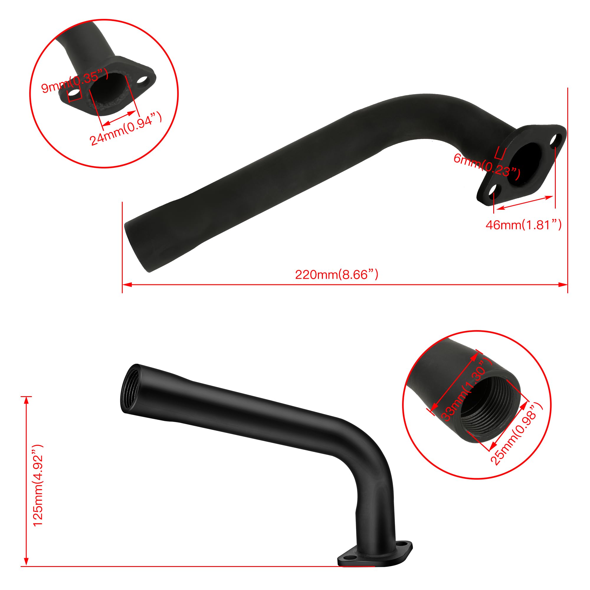 FVRITO Thickened Exhaust Header Pipe Muffler with Heat Shield Tape Kit for Non Hemi 6.5HP Predator 212cc 196cc GX160 GX200 Colem