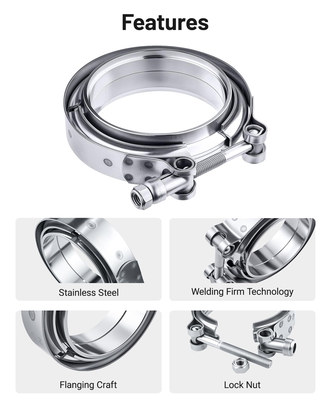 Evil Energy 3.5 Inch V Band Clamp With Flange Male Female Stainless Steel 2Pcs