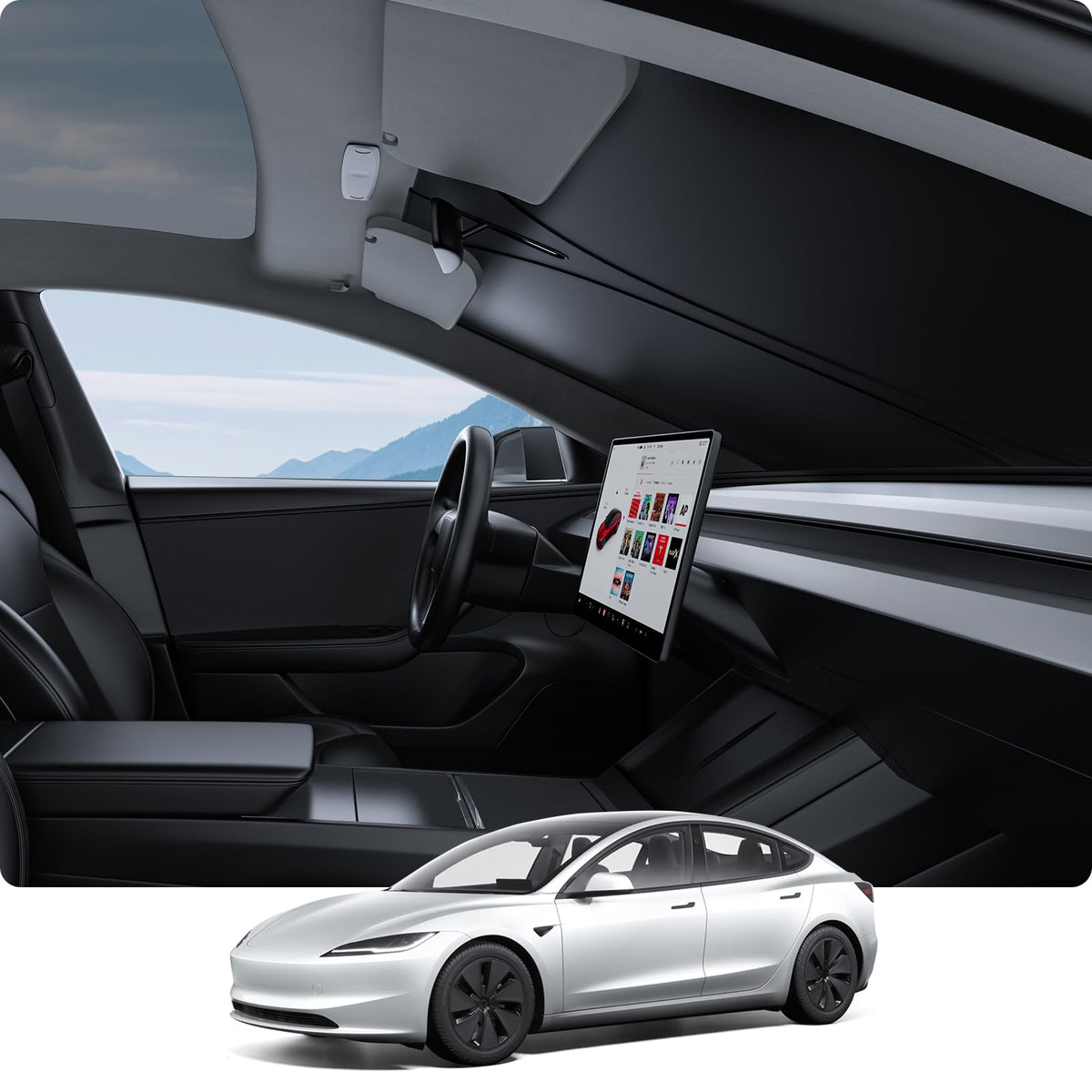 Basenor 2025 2026 Tesla Model Y/3 Windshield Sunshade, [Nano Ice Crystal] Folding Front Window Sun Shade Cover Heat Uv Protectio