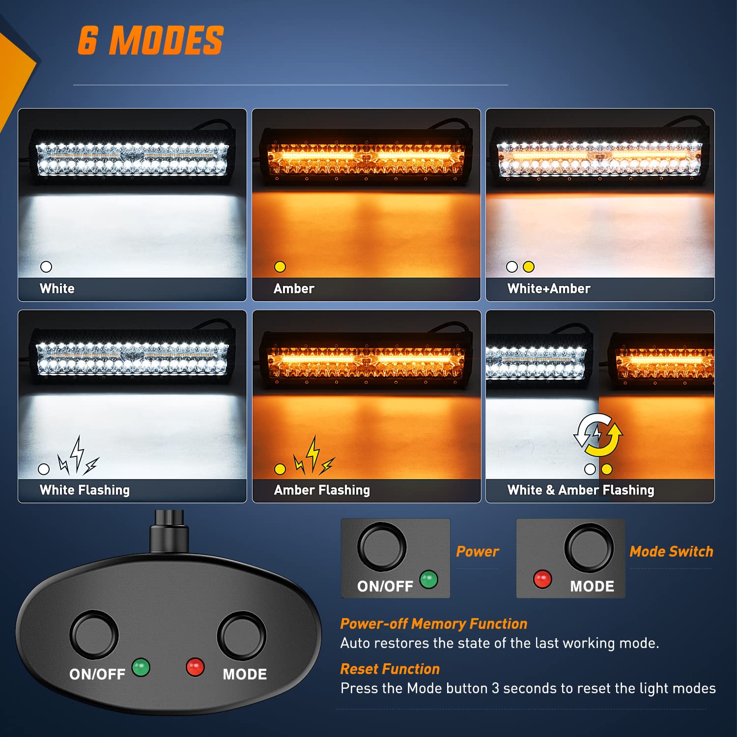 Nilight 12Inch 300W Led Light Bar 2Pcs 4Inch 60W Light Pods Amber White Strobe 6 Modes Memory Function Reset Function Off Road T