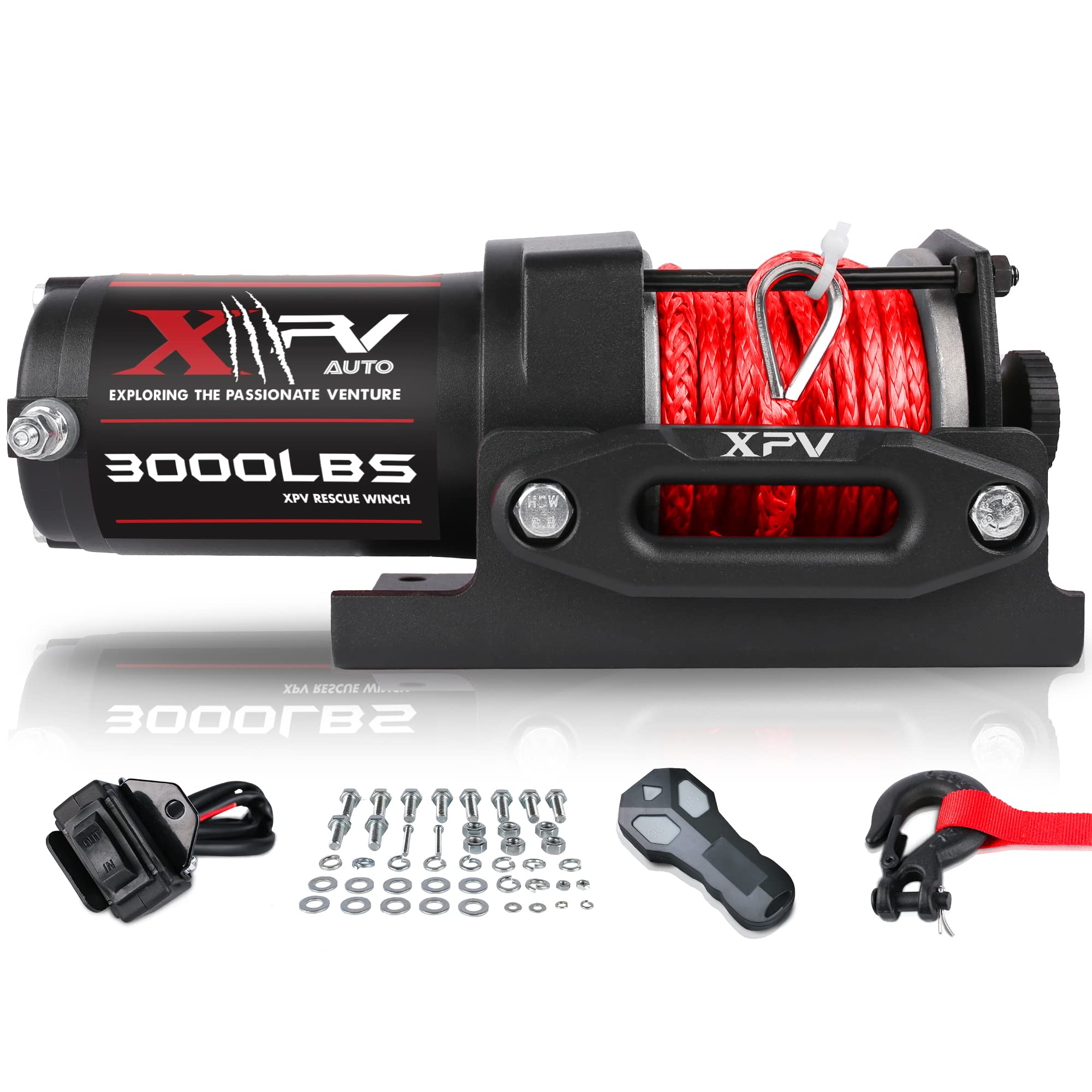 XPV AUTO 3000 lb 12V DC Electric Winch, Off Road Waterproof Winch for UTV ATV Boat with Both Wireless Handheld Remote and Corded