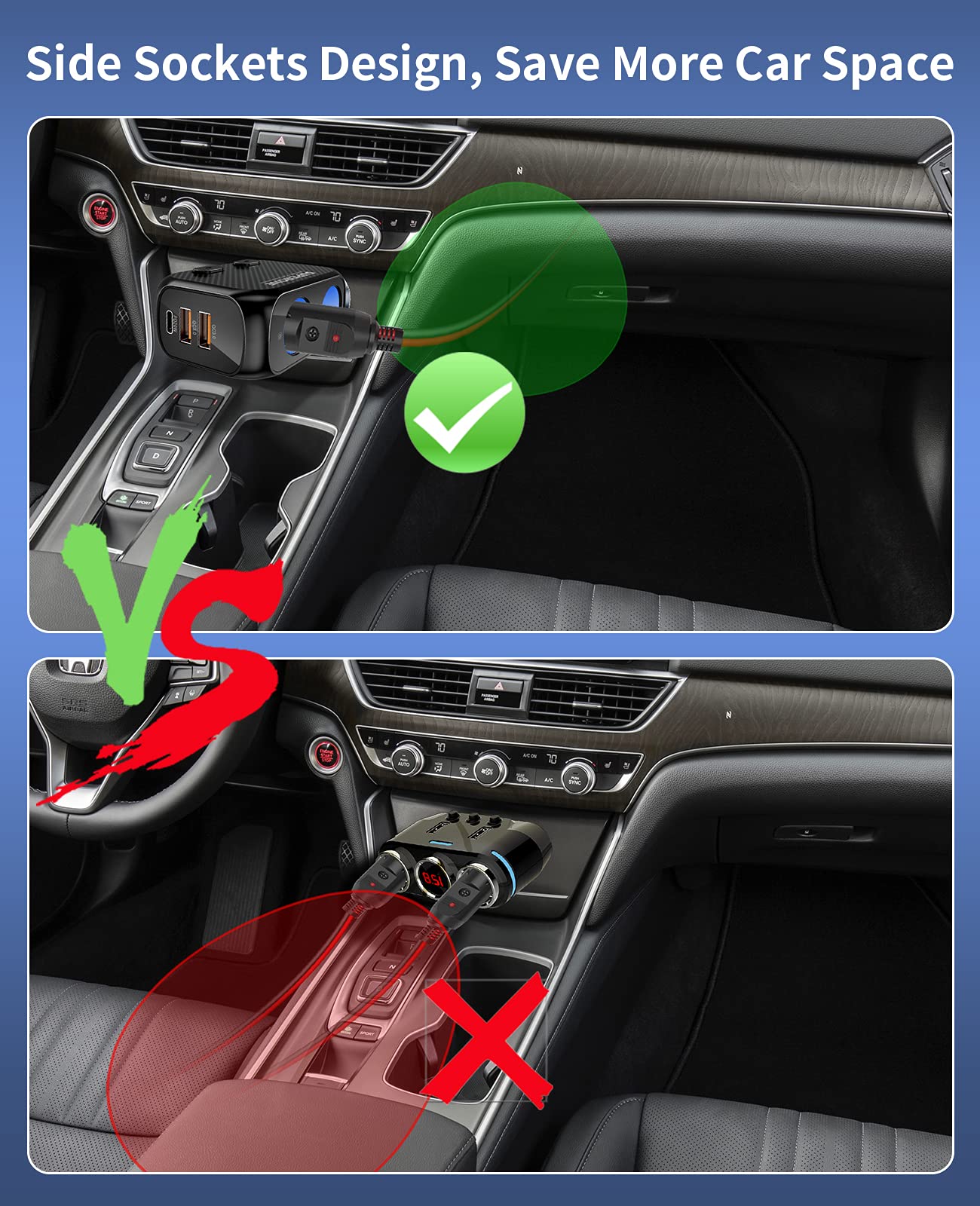 Superone 180W Cigarette Lighter Splitter With 20W Pd, 2-Socket Cigarette Lighter Adapter, Fast Usb C Car Charger With Type-C 20W