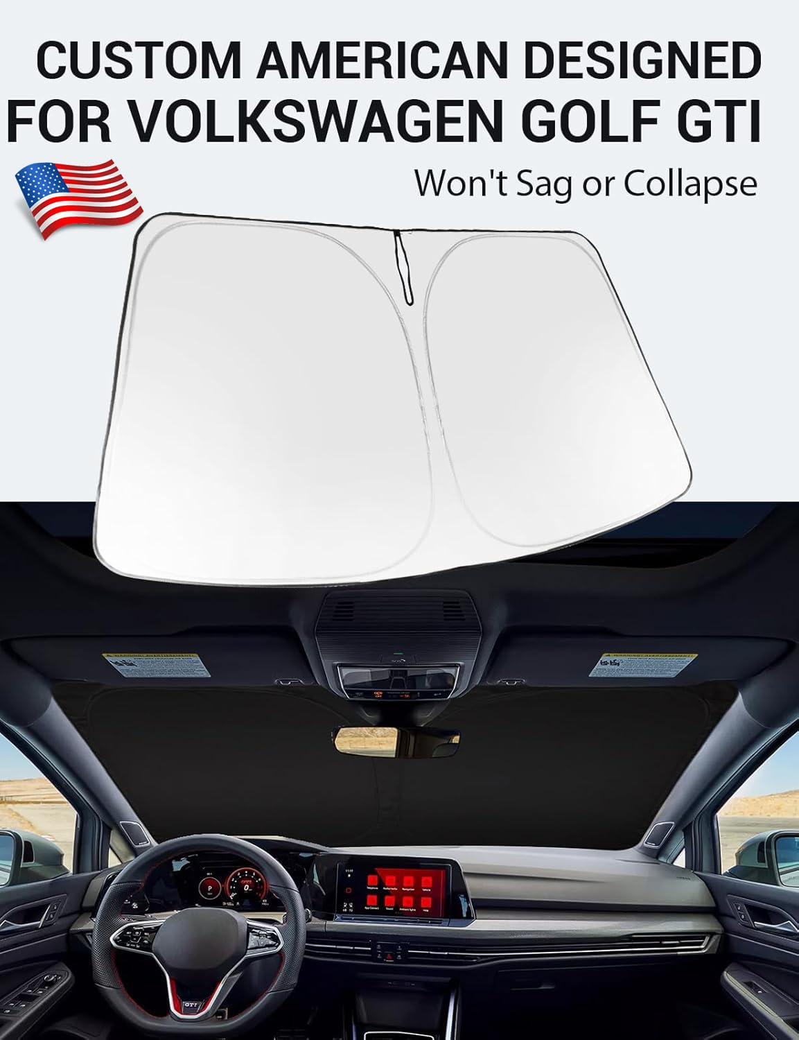 Proadsy 2025 Upgrade Windshield Sun Shade Custom Fit Volkswagen Golf Gti Mk8 2022-2025 4-Layer Foldable Front Sunshade Protector