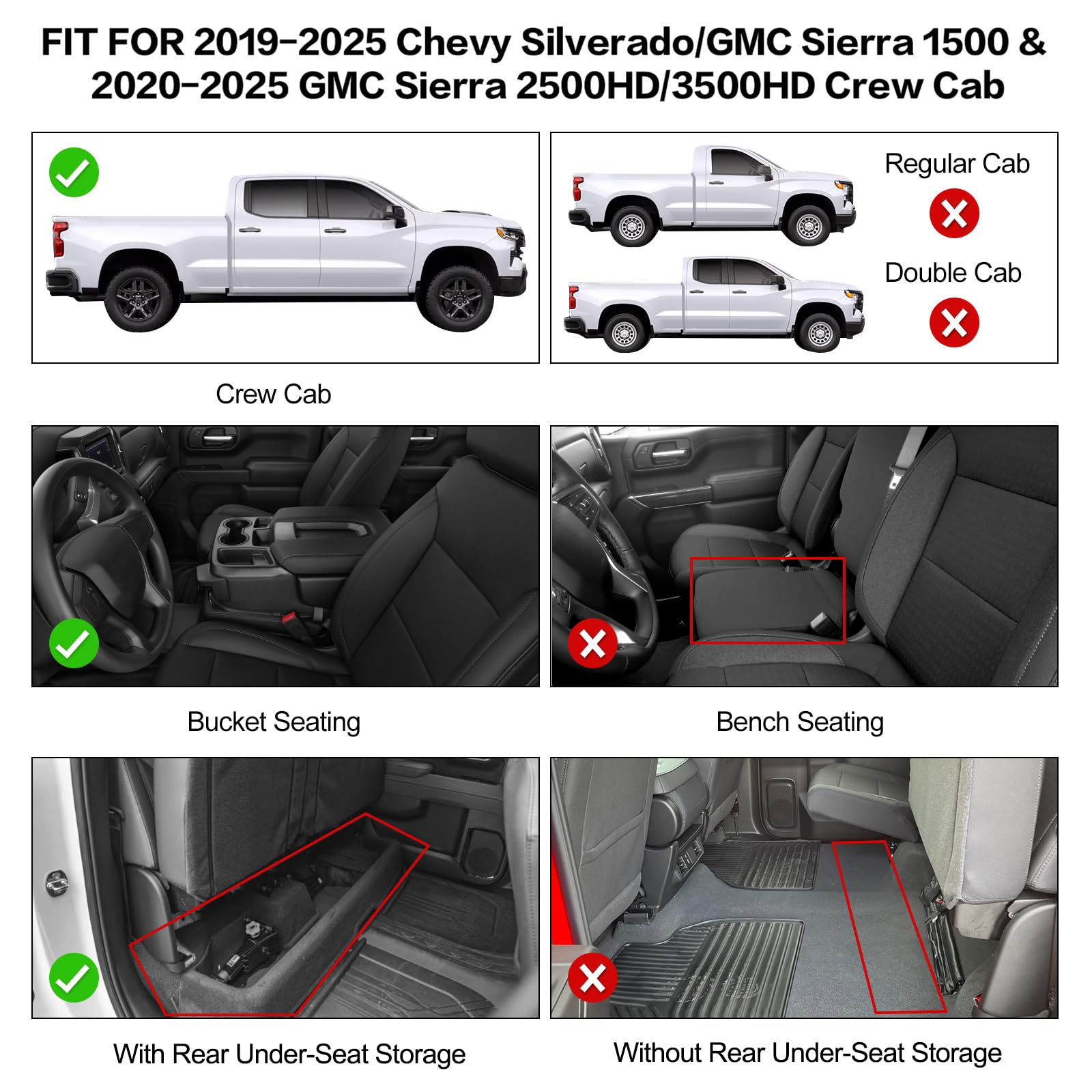 Weize Floor Mats Cargo Liner For Chevrolet Silverado 1500/Gmc Sierra 1500 2019-2024 2025, Chevy Silverado/Gmc Sierra 2500Hd/3500