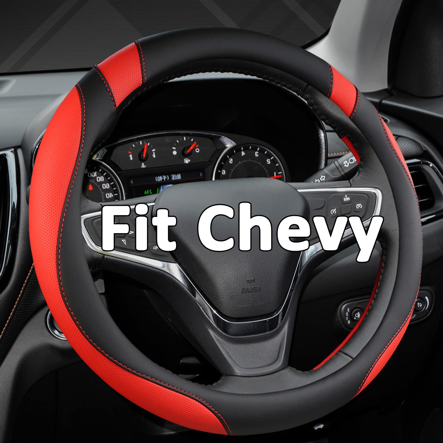 West Llama Customized Auto Car Steering Wheel Cover For Chevy 14.5-15 Inches, Steering Wheel Cover For Chevrolet (Black+Red - St