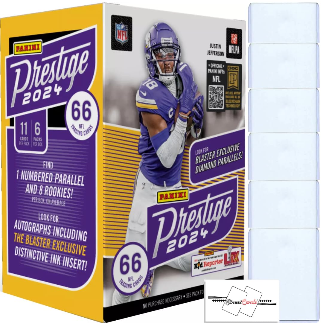 2024 Panini Prestige Football NFL Blaster Box with 66 Trading Cards & 6 Toploaders & STREETCARDS Magnet!-New