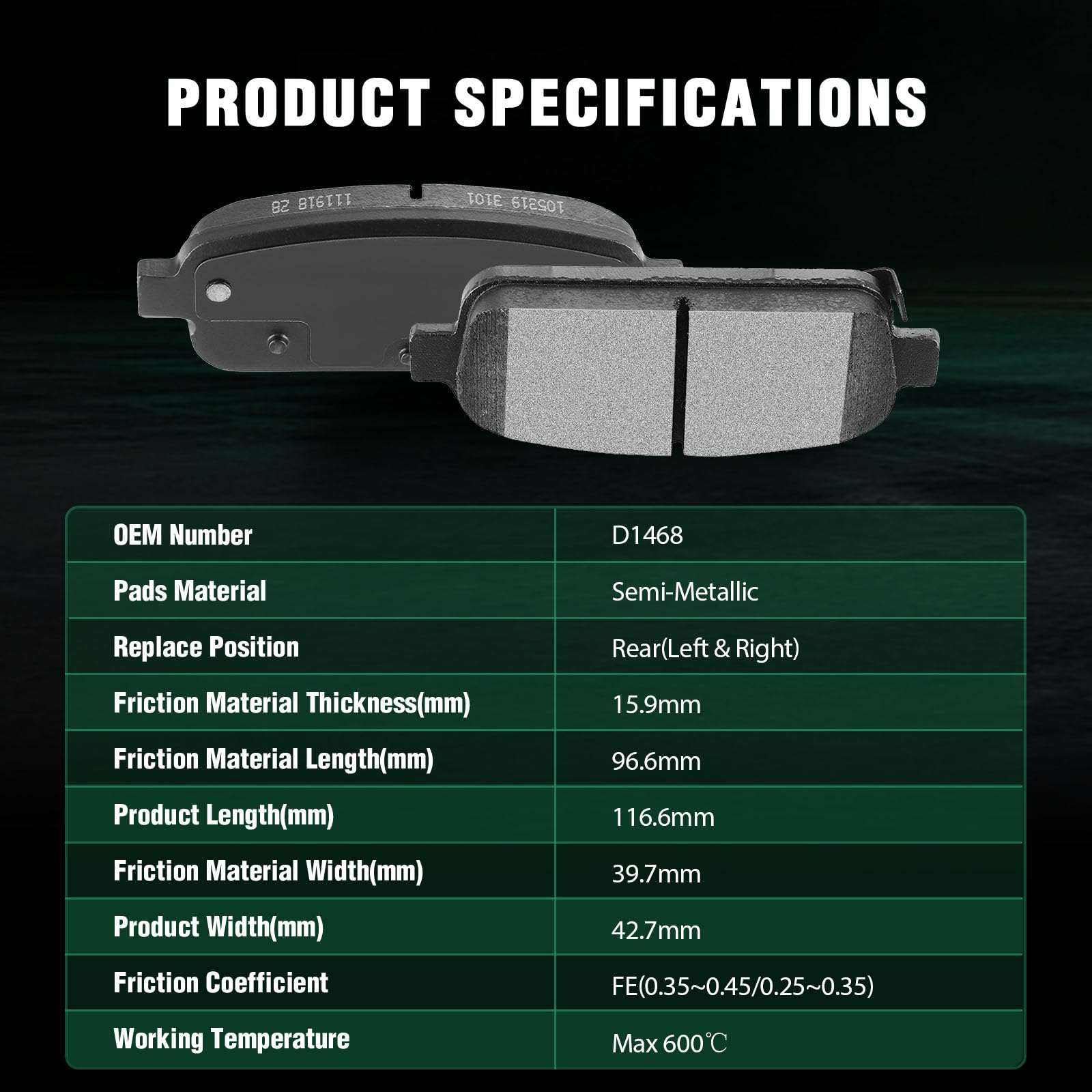 Automuto 4Pcs Rear Semi-Metallic Disc Brake Pads Set D1468 For Buick Cascada Encore Verano For Cadillac Elr For Chevrolet Cruze