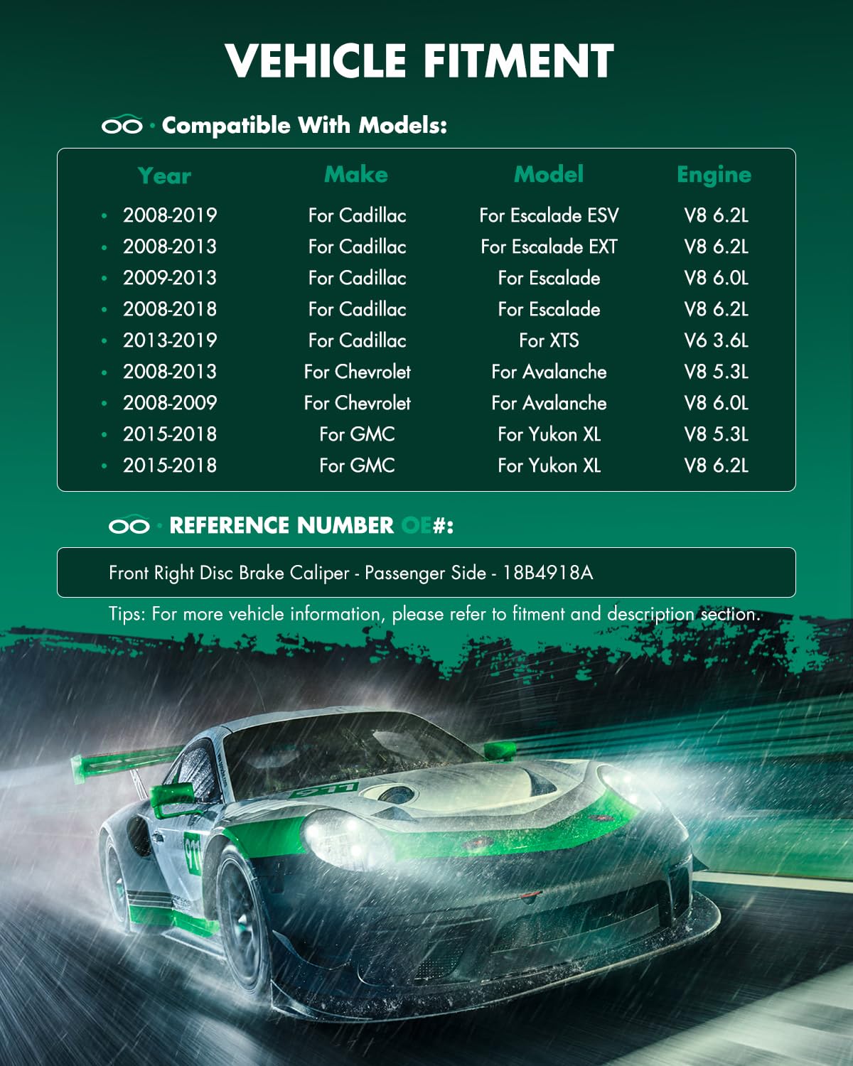 Scitoo Front Right Brake Caliper With Bracket 18B4918A Compatible For Cadillac 2008-2019 For Chevrolet 2008-2019 For Gmc 2008-20