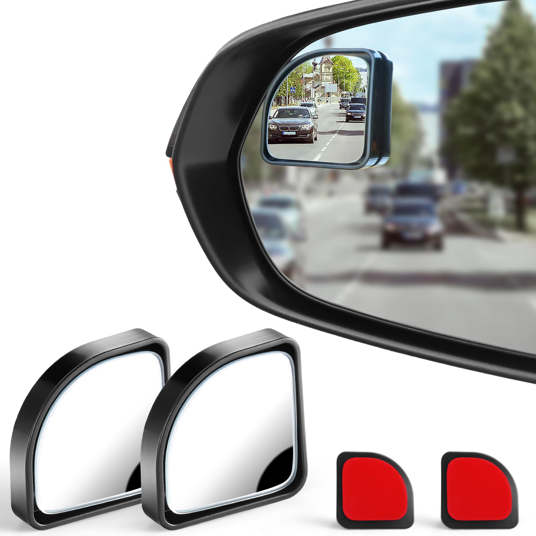 Livtee 2Pcs Fan Blind Spot Mirror, Hd Glass And Abs Housing Convex Wide Angle Rearview Mirror With Adjustable Stick For Universal Car, Black