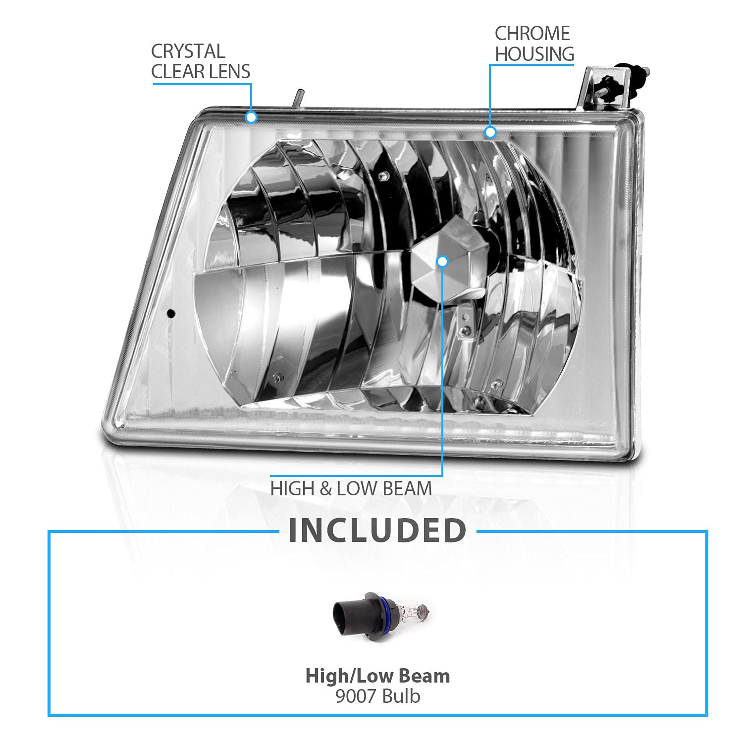 Amerilite Van Crystal Headlights For Ford Econoline - Passenger And Driver Side