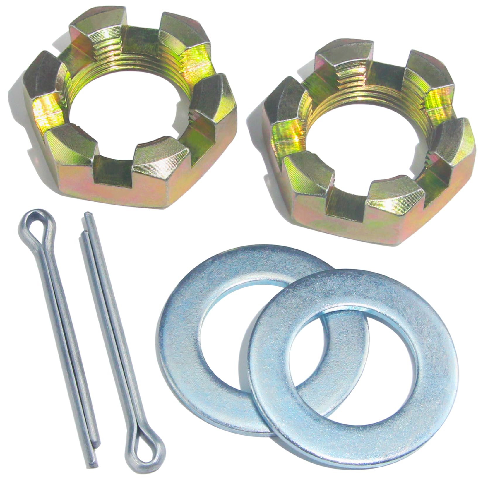 Grepspud 2Sets 1'' Trailer Axle Nut Kits 1'' Thread Spindle Castle Nuts Set With 1'' I.D. Washers & 2.3'' Long Cotter Pins, Trai