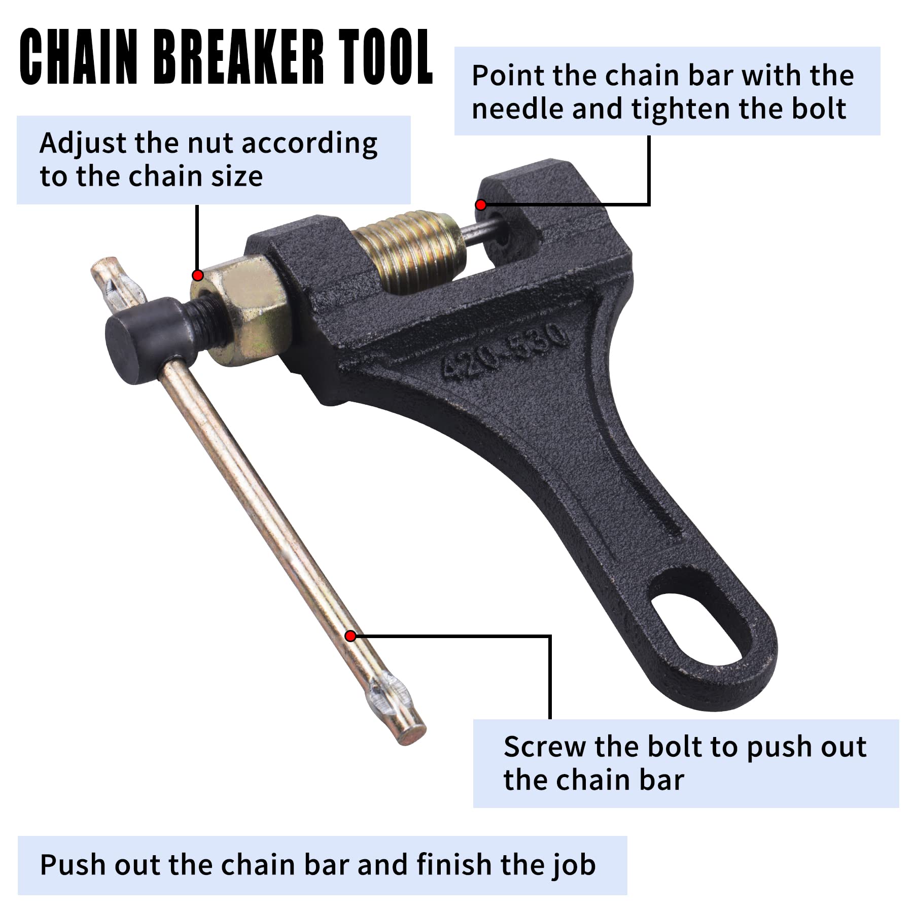 Cncmotok Chain Breaker Tool For Motorcycle Atv Quad Go Kart Dirt Pit Bike Scooter Bicycle Tractor Chain Break # 420, 428, 520, 525, 528, 530