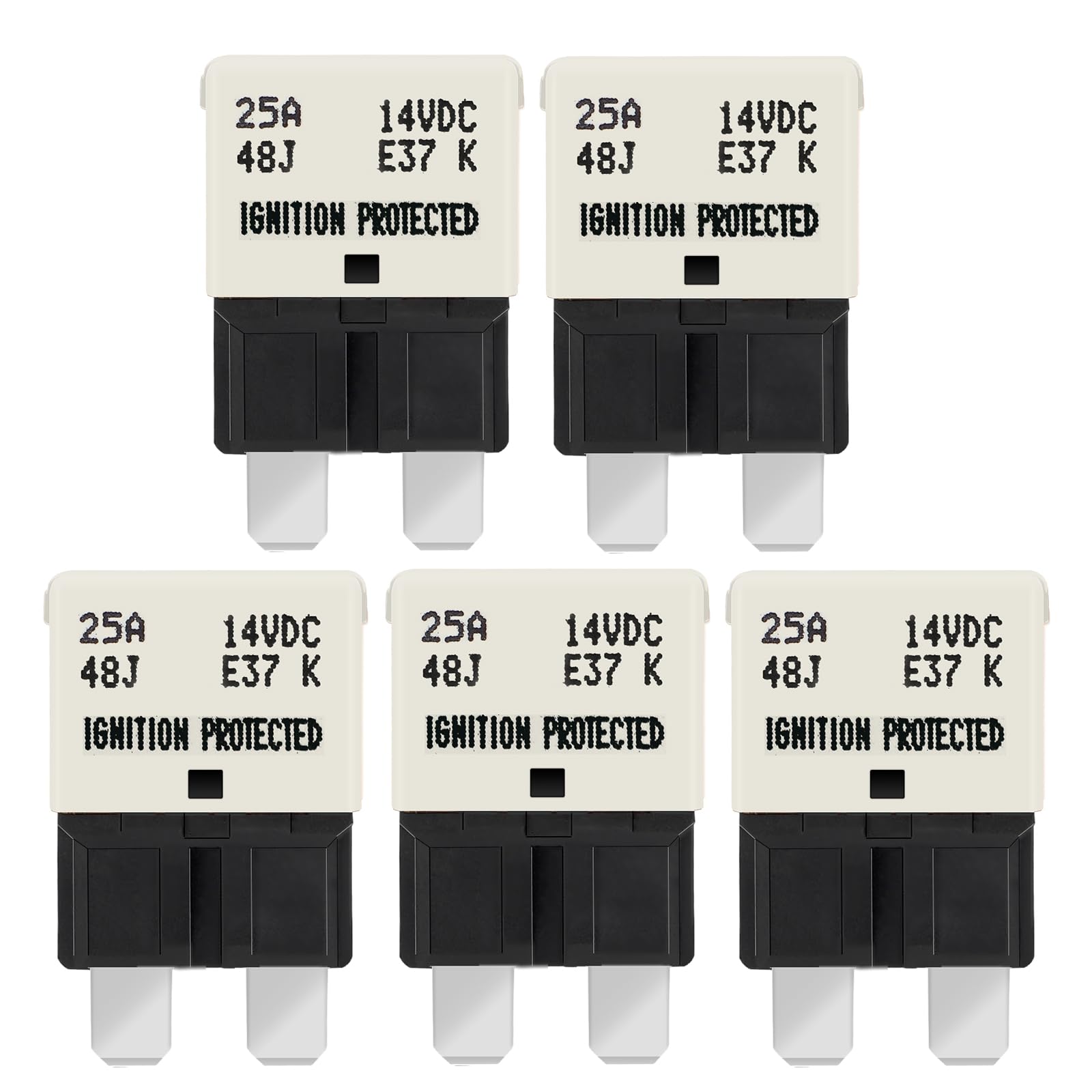 Gloso Circuit Breakers E37 Auto (T1) Reset Low Profile Atc/Ato - (25A - 5 Pack)
