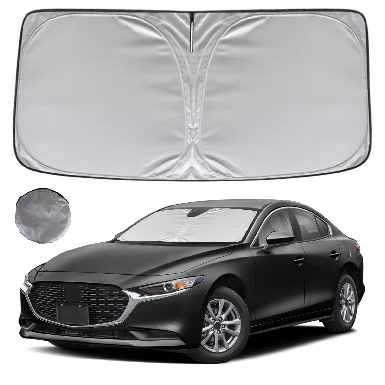 Kayzt Windshield Sun Shade For 2019-2025 Mazda 3 Hatchback Sedan Foldable Sunshade Front Window Custom Fit Car Accessories