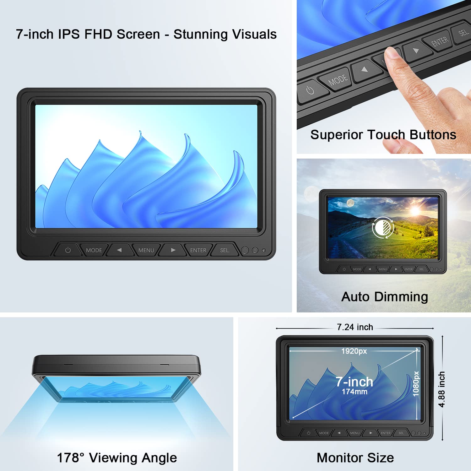 Fookoo Hd 7-Inch Wireless Rv Backup Camera System, 1080P 7'' Ips Monitor & 1 Rear View Camera, Ir Night Vision Recording Ip69 Wa