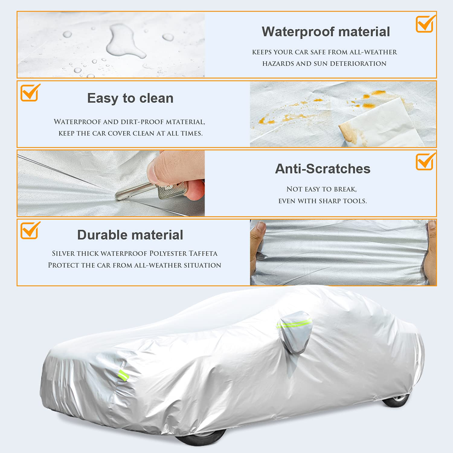 Gordita Waterproof Car Cover All Weather Snowproof Uv Protection Windproof Outdoor Full Car Cover, Universal Fit For Sedan (Fit