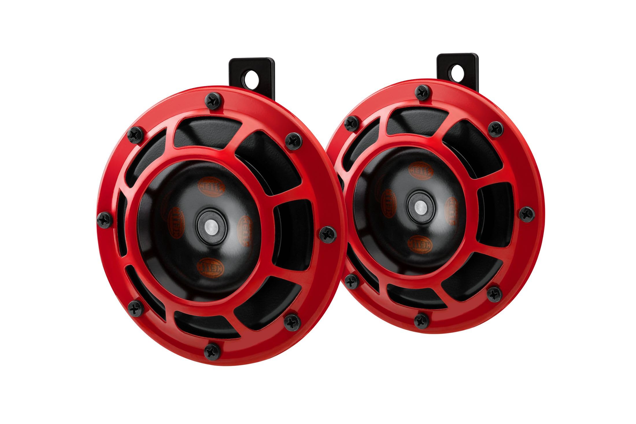 Hella 003399801 Supertone 12V High Tone/Low Tone Twin Horn Kit With Red Protective Grill, 2 Horns