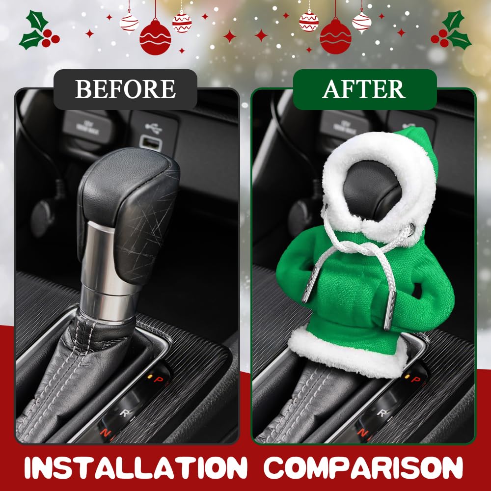 Kutyun 2PCS Gear Shift Hoodie, Christmas Shift Knob Cover, Interior Accessories Shifter Stick Protector Decoration Universal for