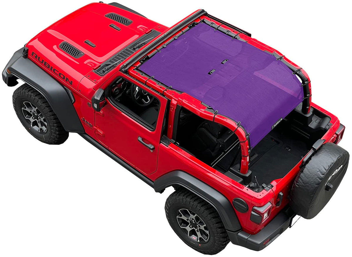 Shadeidea Sunshade Top For Jeep Wrangler Jl 2 Door (2018-2023) Sun Shade Front And Rear Trunk - Purple Mesh Screen Soft Roof Top