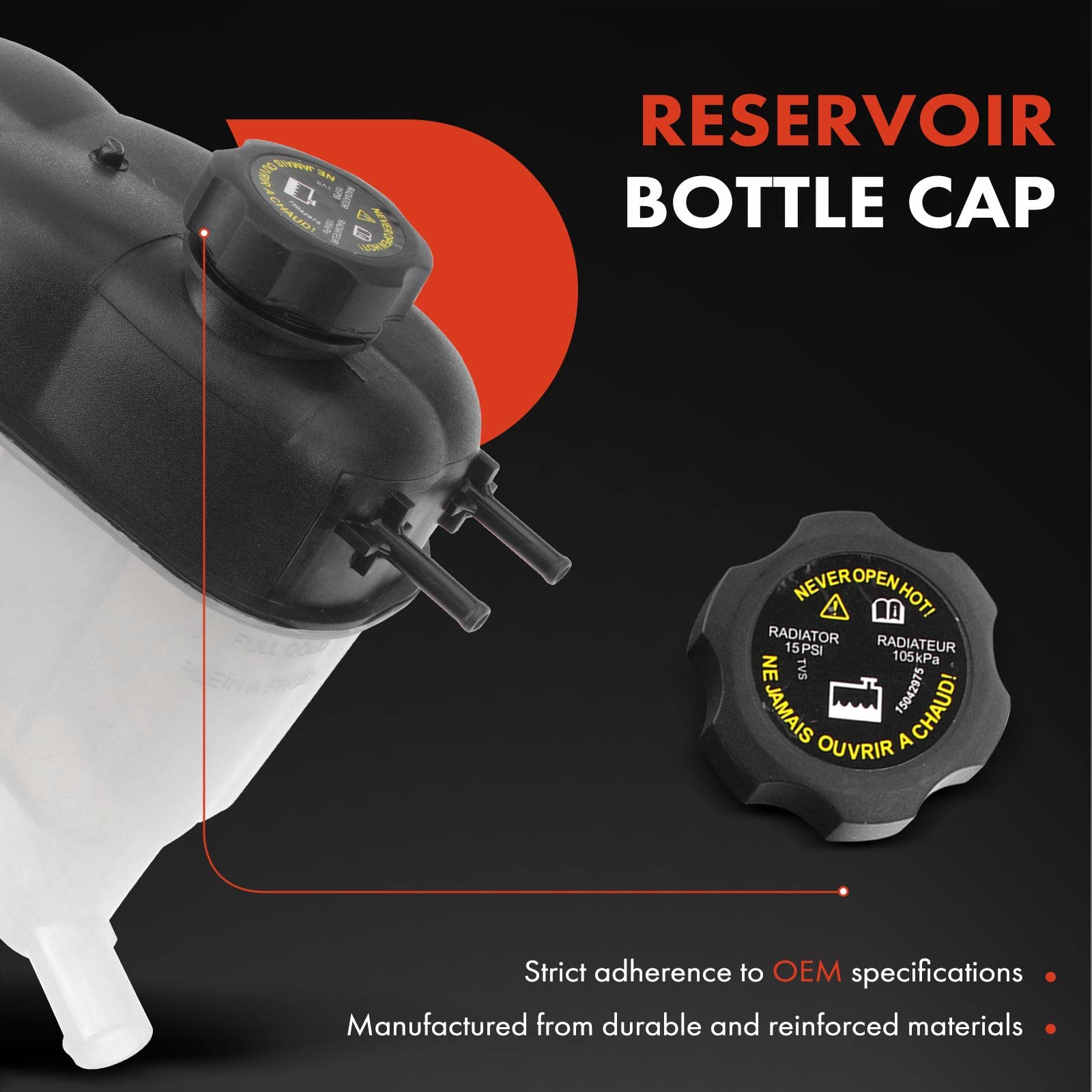 A-Premium Coolant Expansion Reservoir Tank [With Cap] Compatible With Chevrolet Silverado 1500 2014-2019, Tahoe 2015-2020 & Gmc