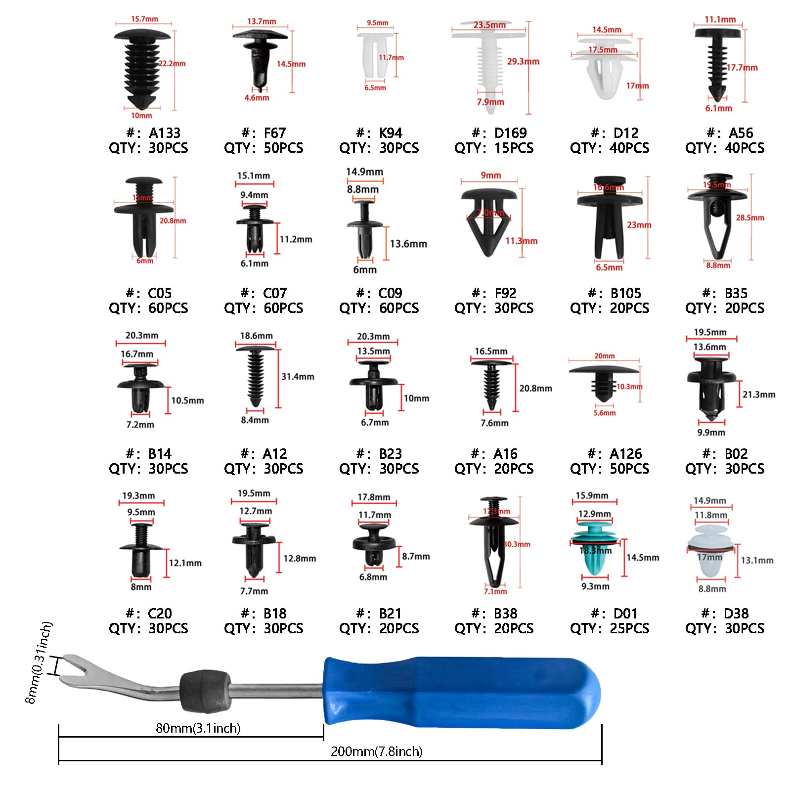 Car Retainer Clips 821Pcs Plastic Fasteners Kit 24 Most Popular Sizes Fender Rivet Clips Auto Push Pin Rivets Kit With 1 Fastene