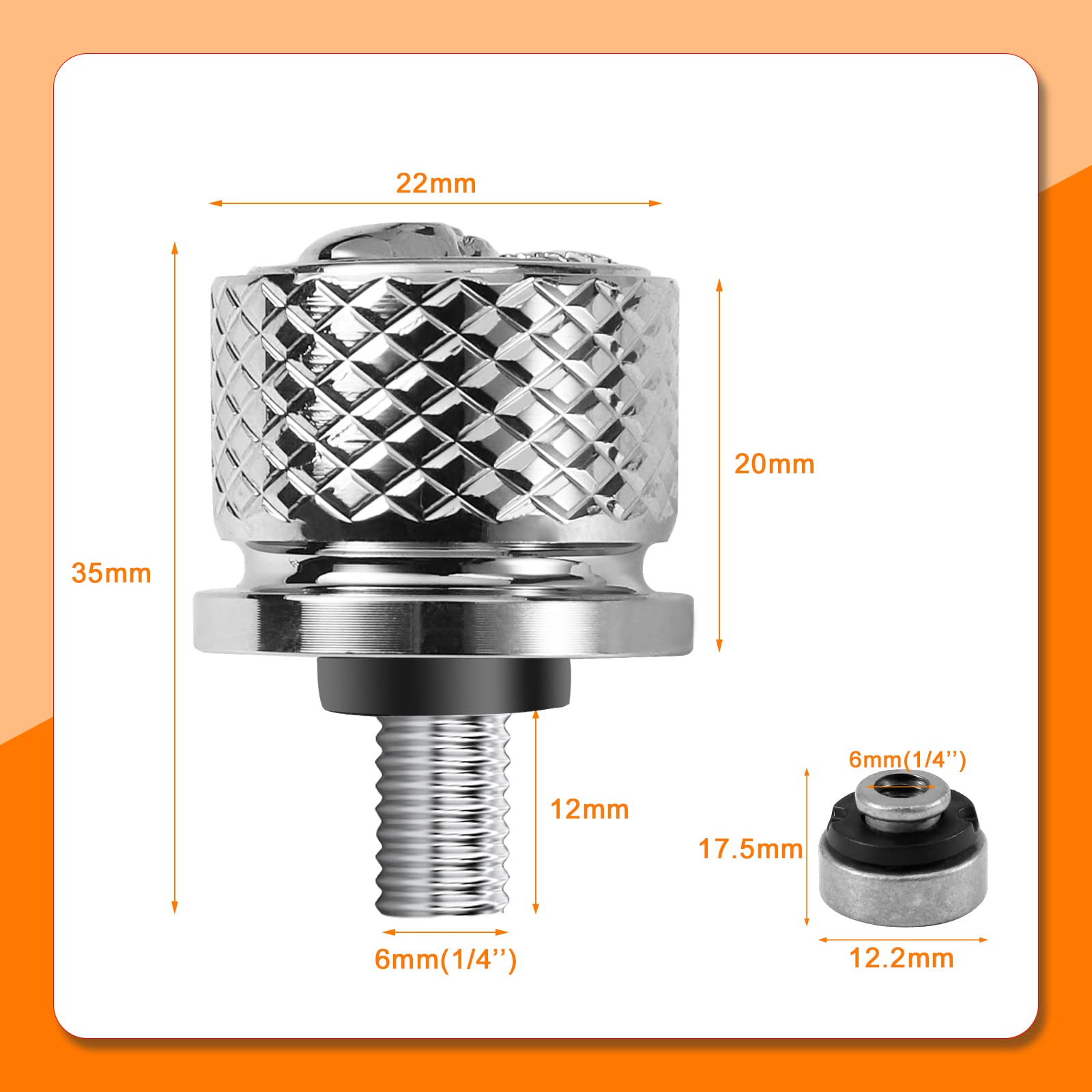 Eumti Chrome Stainless Knurled Fender Rear Seat Bolts Screw and Nut Kit 1/4''-20 3D Embossed Skull Pattern Red Eyes Compatible w