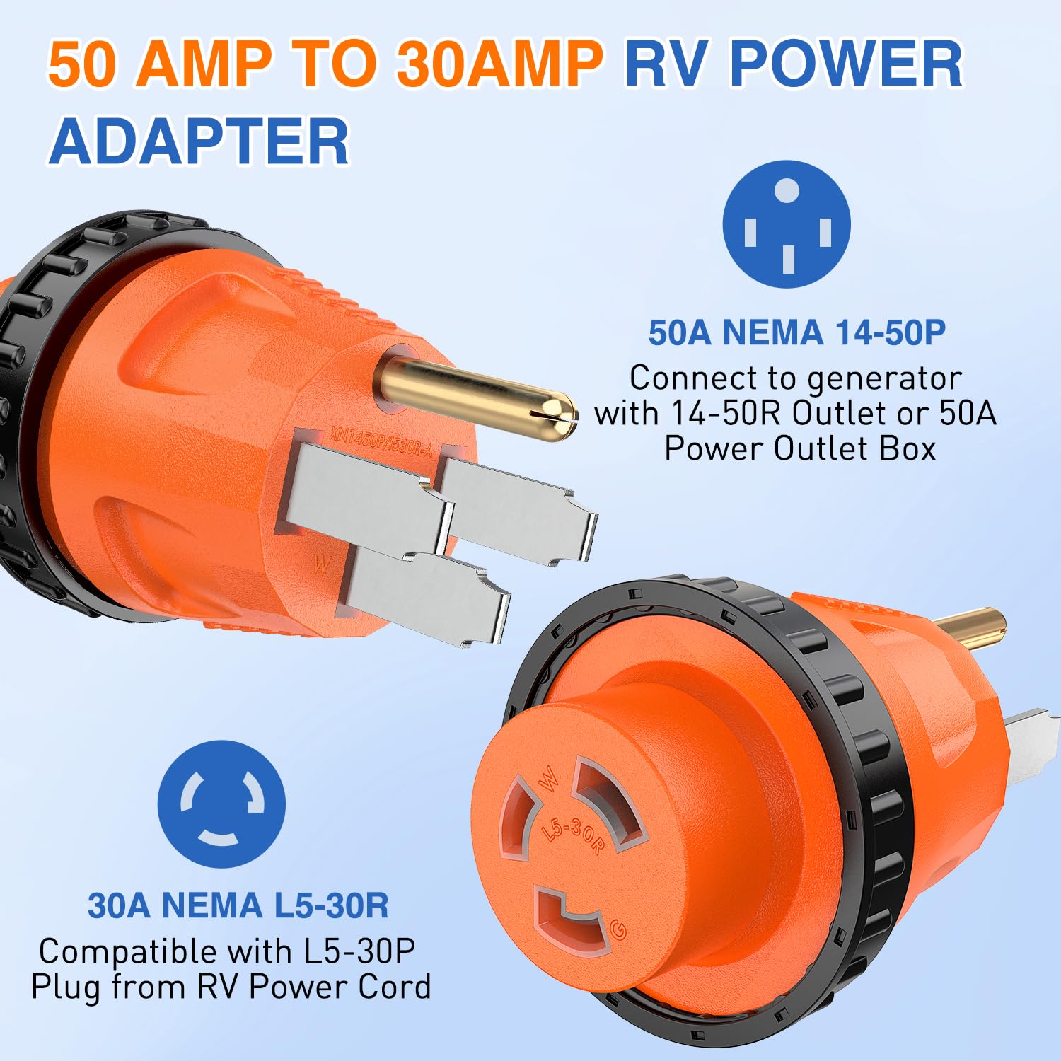 Nilight 50 Amp To 30 Amp Rv Power Adapter Twist Locking Connector 14-50P To L5-30R 50A Male Plug To 30A Female Receptacle For Rv