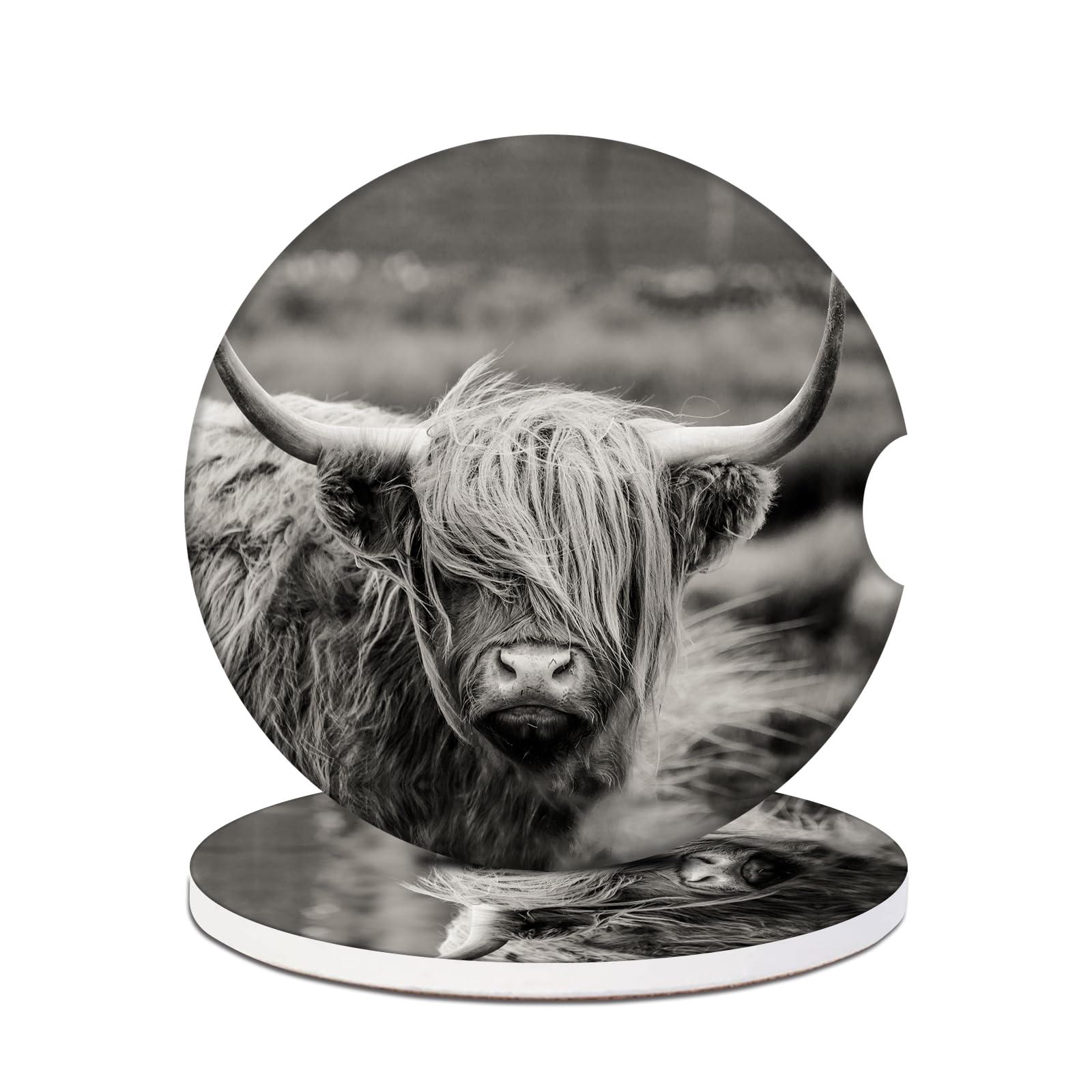 Car Cup Holder Coaster - Highland Cow Absorbent Ceramic Coaster, Car Coasters for Cup Holders, Auto Accessories for Women & Men,