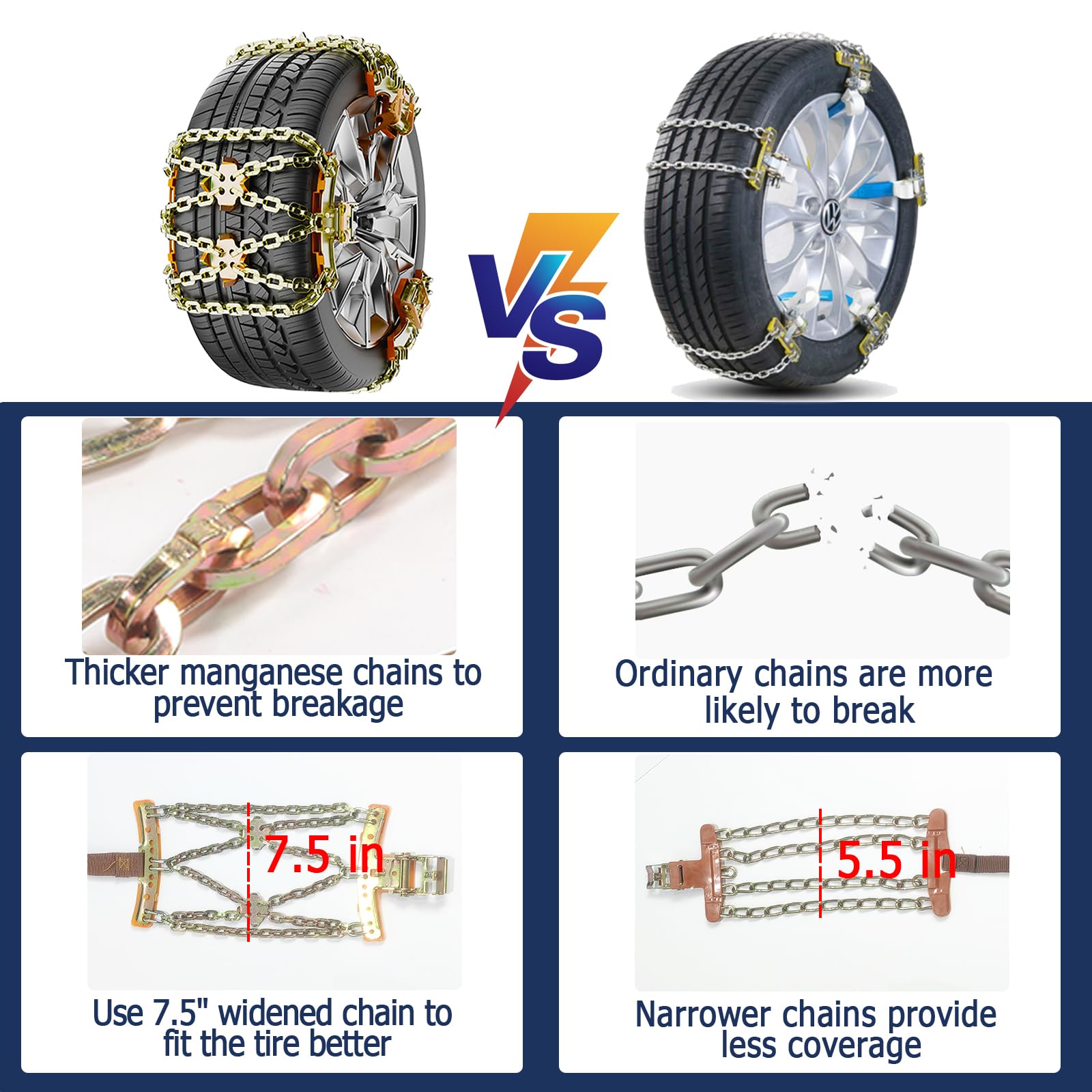 Snow Chains For Car Suv Pickup Trucks, Adjustable Portable Universal Emergency Anti Skid Snow Car Tire Chains For Tire Width 165