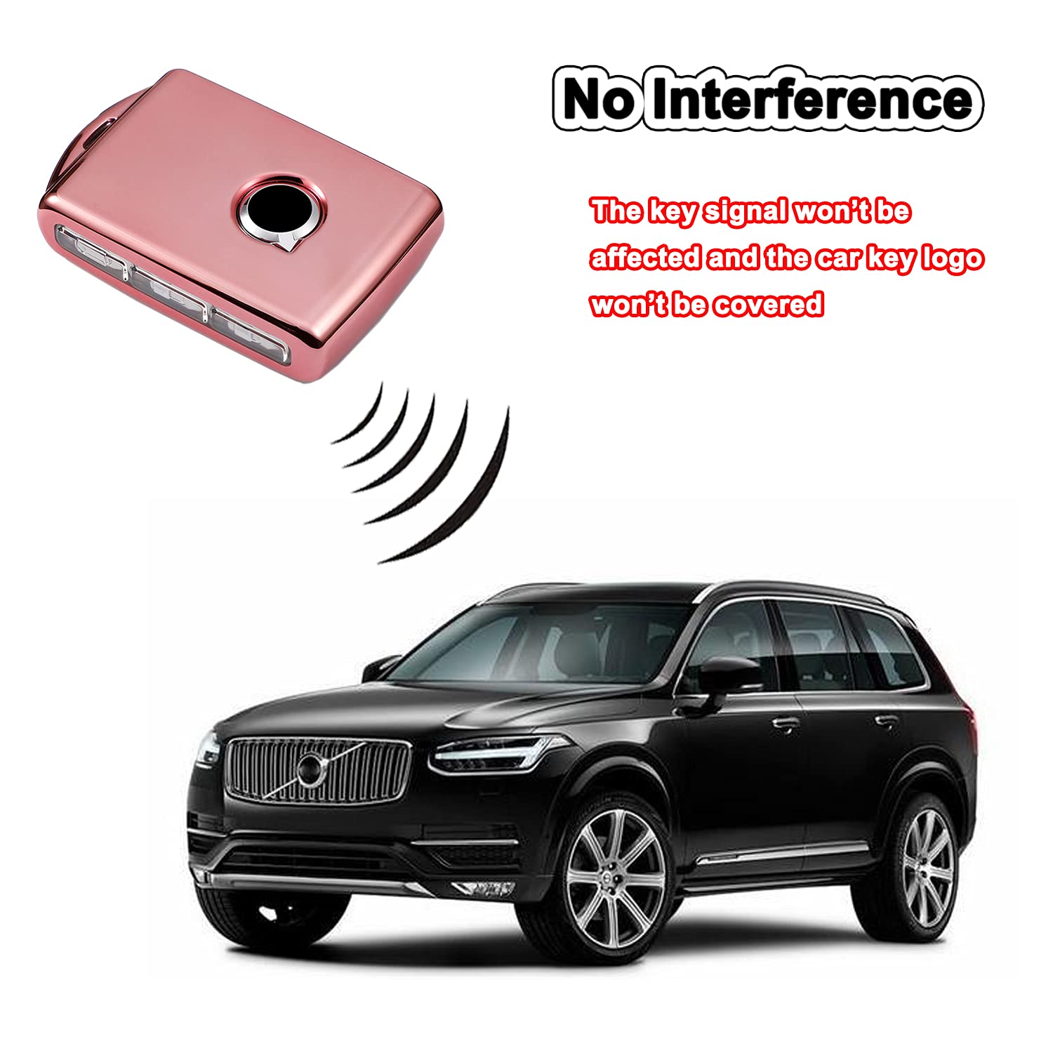 Arruweer Key Fob Cover For Volvo Full Protection Soft Tpu Smart Key Case Holder Fits For 2017 2018 2019 2020 2021 Volvo Xc40 Xc60 Xc90 S90 V90 Keyless Entry Remote (Pink)