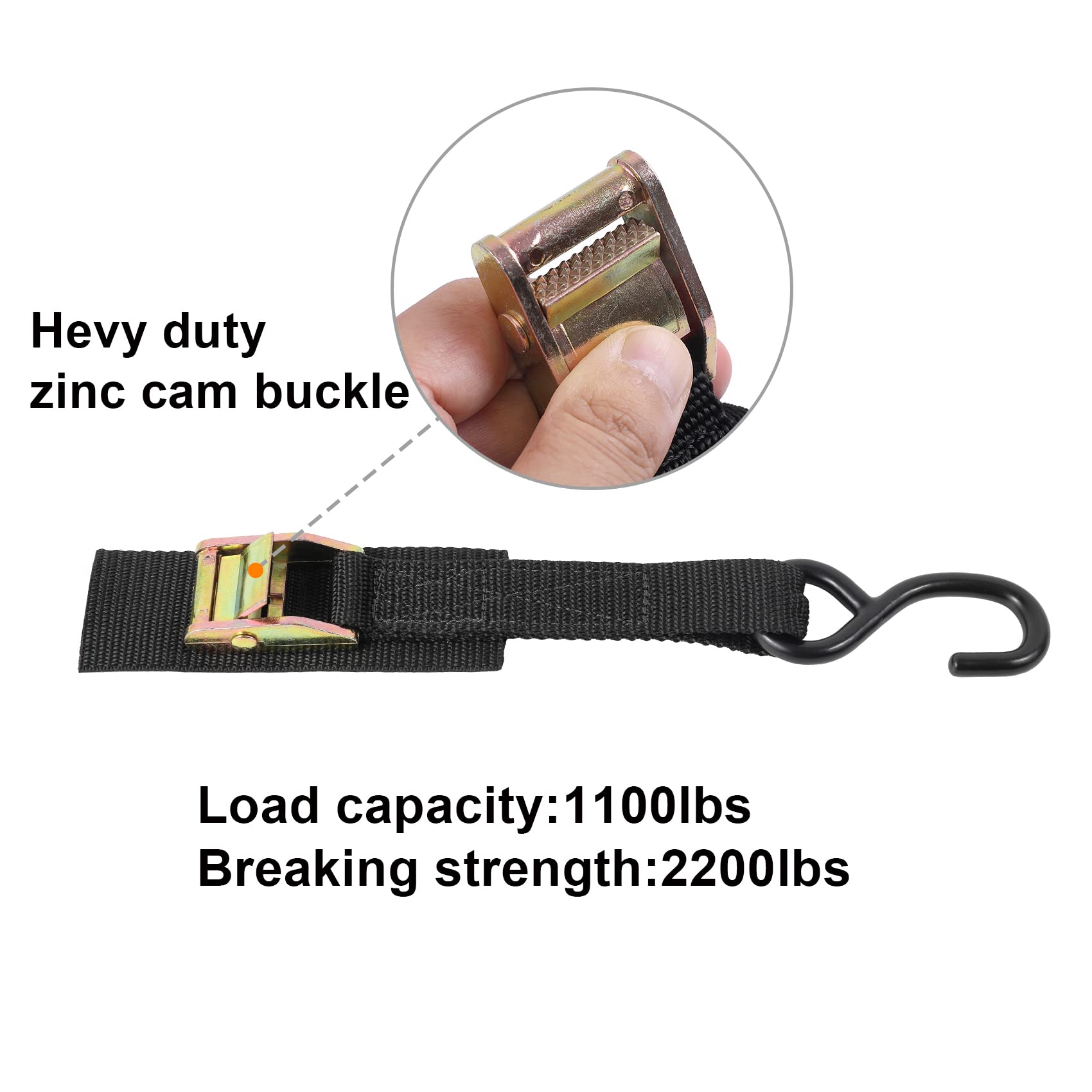 Ayaport Cam Buckle Tie Down Straps 6 Feet With Swivel Carabiner Hook For Motorcycle, Kayak, Car, Truck, Dirt Bike