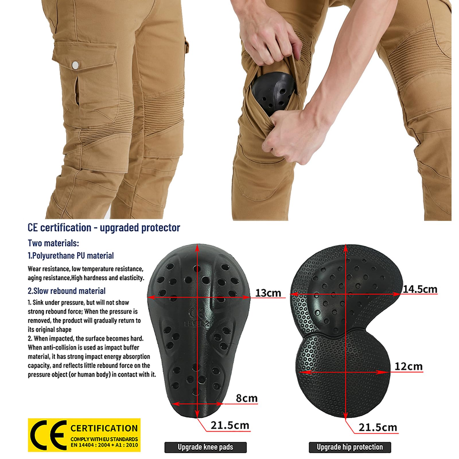 LOMENG Motorcycle Pants Motorbike Riding Denim Jeans Biker Motocross Pants with CE Removable Armored for Men Khaki 2XL