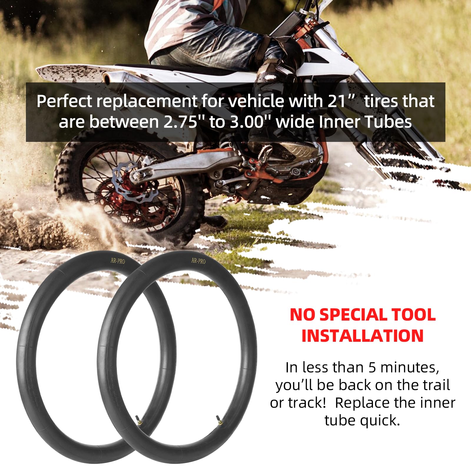 2.75/3.00-21    Replacement Inner Tube 80/100-21(300/325-21) With Tr4 Staight Valve Stem, Fits Motorcycle With 21'' Tires (2-Pac