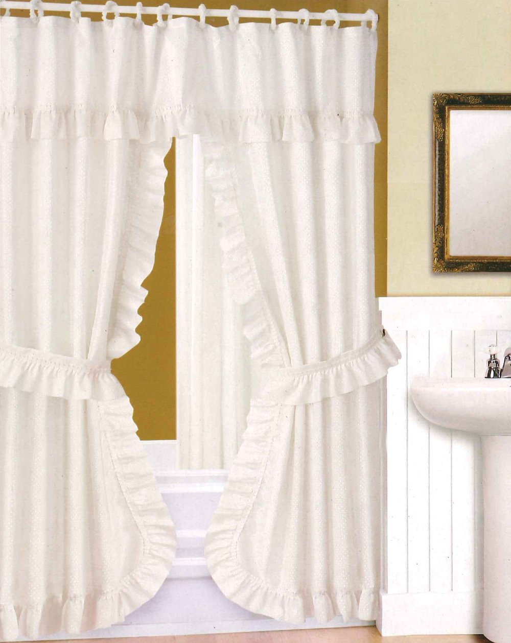 Double Swag Shower Curtain, Liner & Rings , White