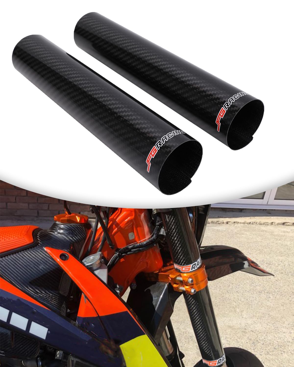 JFG RACING Motorcycle Carbon Fiber Fork Wrap Boots Gator Guard Protector Front Shock Covers Gaiters For Most Dirt Bike, 2 PCS 25
