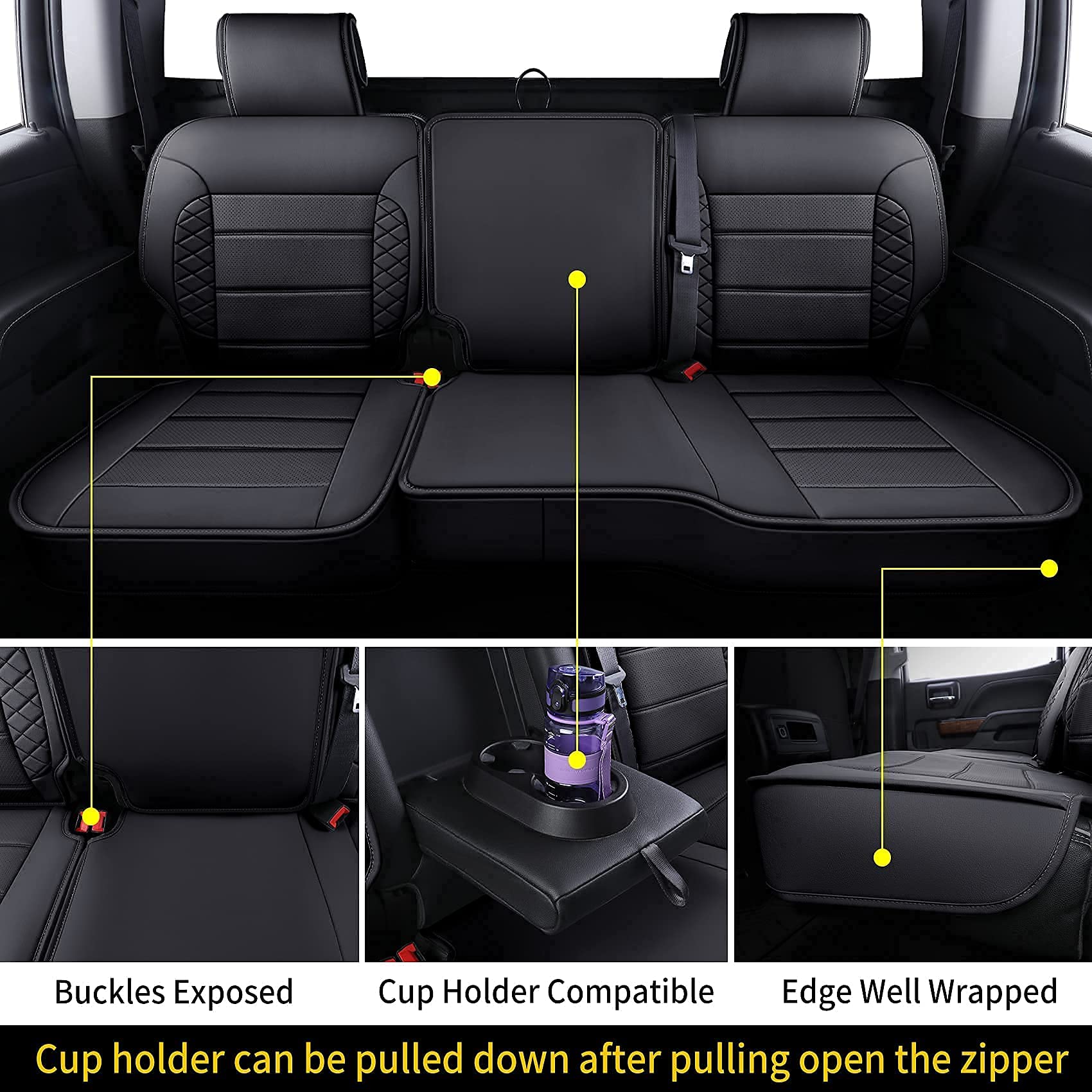 Luckyman Club D04-S2-3 Silverado Seat Covers, Fit For 2007-2013 Chevy Silverado Gmc Sierra 1500 2007-2014 2500/3500 Hd Crew Cab