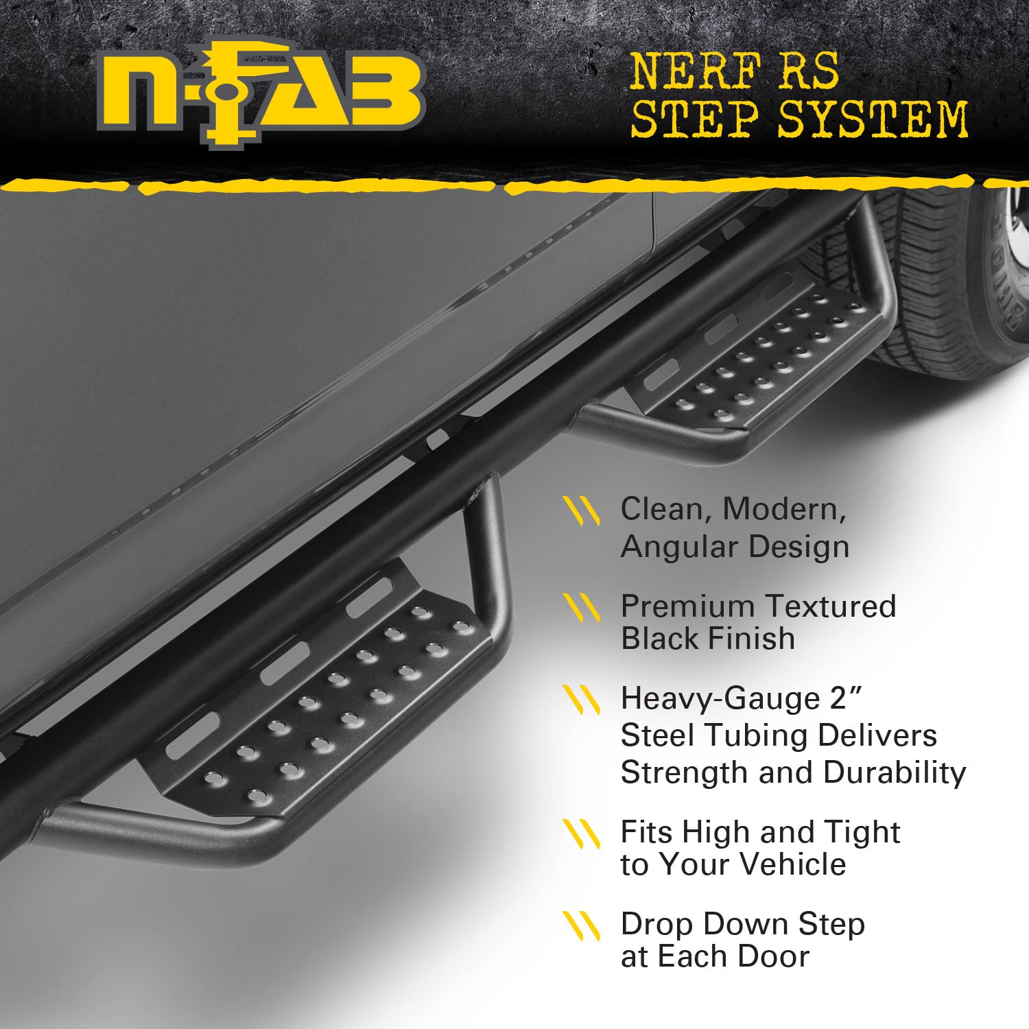Realtruck Nerf Rs Steps For Toyota Tundra | Cab Length, Steel, Textured Black | 707418612 | Fits 2007-2021 Toyota Tundra Crewmax