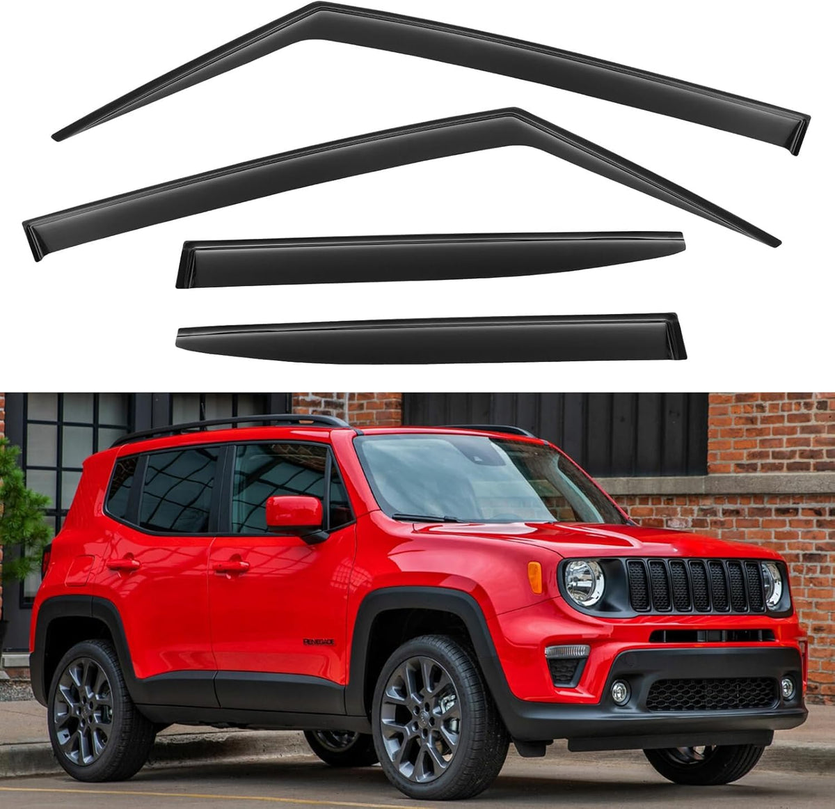 Window Visors Rain Guards Shield for Jeep Renegade 2015-2024, Out-Channel Window Vent Wind Deflectors Visors Shades for 15-24 Re