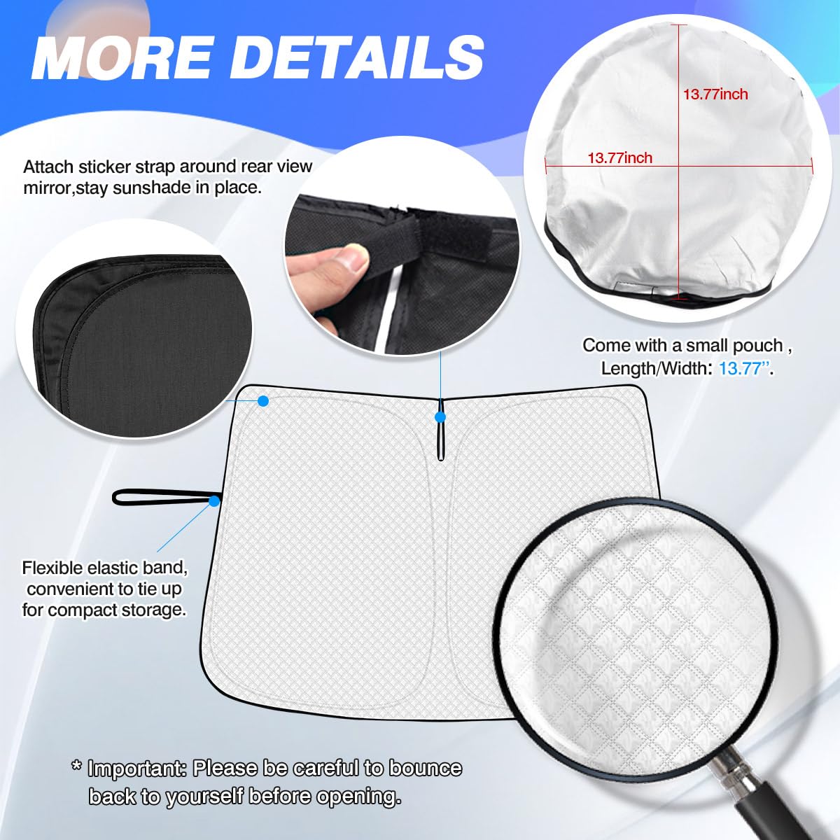 Canvcle Windshield Sun Shade For 2019-2025 Honda Passport Sport Accessories Thicken 6-Layer Front Window Sunshade Cover Sun Viso