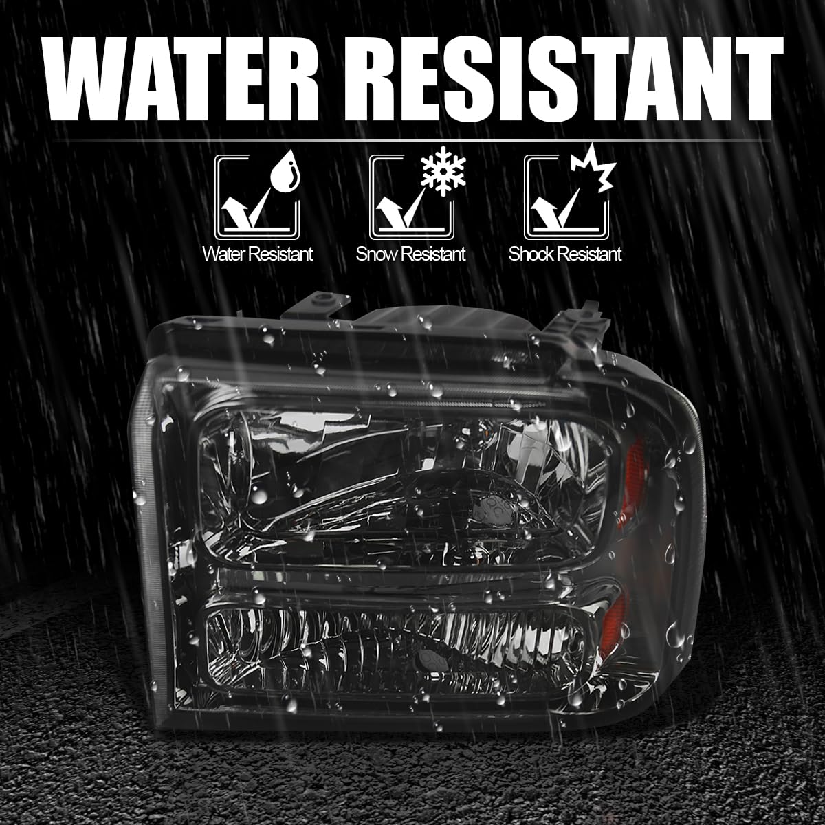 Spec-D Tuning Smoke Lens Headlights Compatible with 2005-2007 Ford F250 F350 F450 F550 Super Duty, 2005 Ford Excursion, L+R Pair Head Light Lamp Assembly