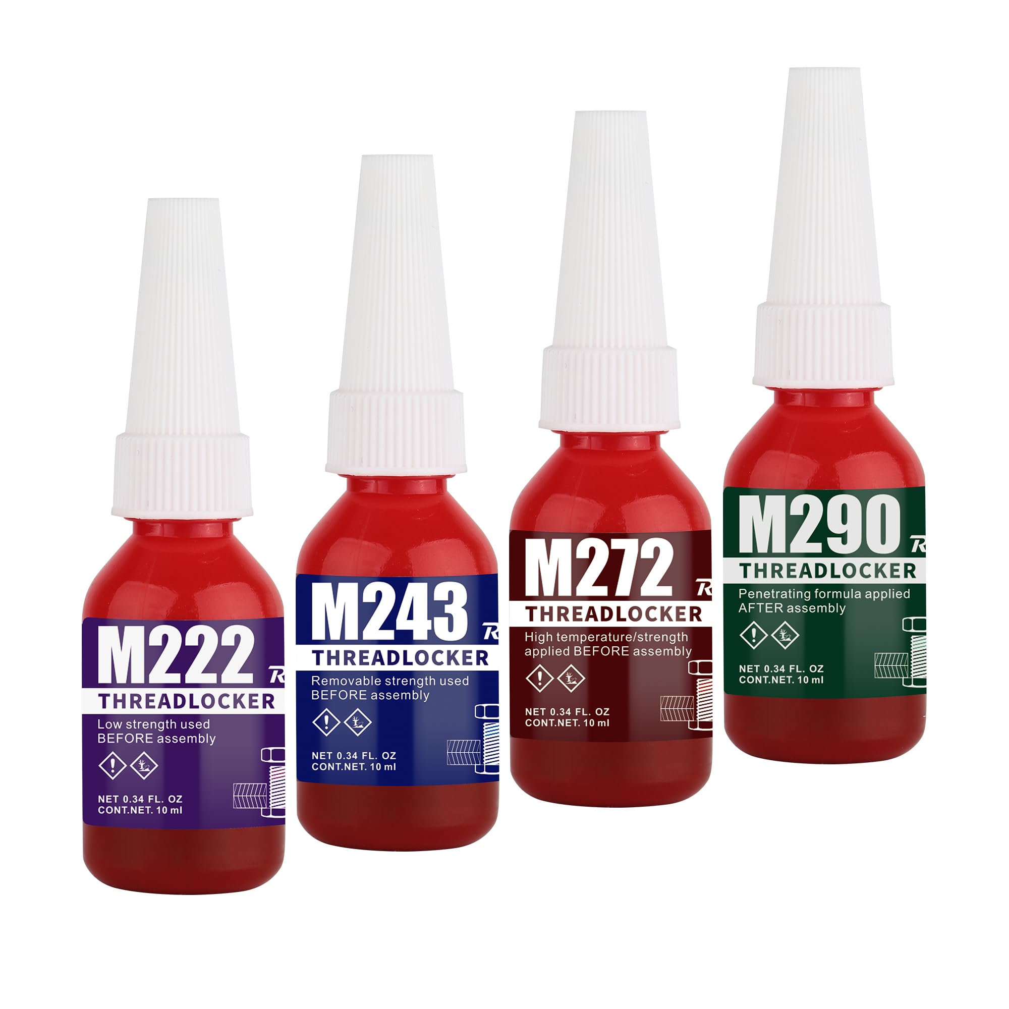 Realth 10Ml-4 Pack Thread Locker M222 M243 M272 M290, Lock Tight Threadlocker For Nuts & Bolts Locker & Seal Fasteners, Thread L