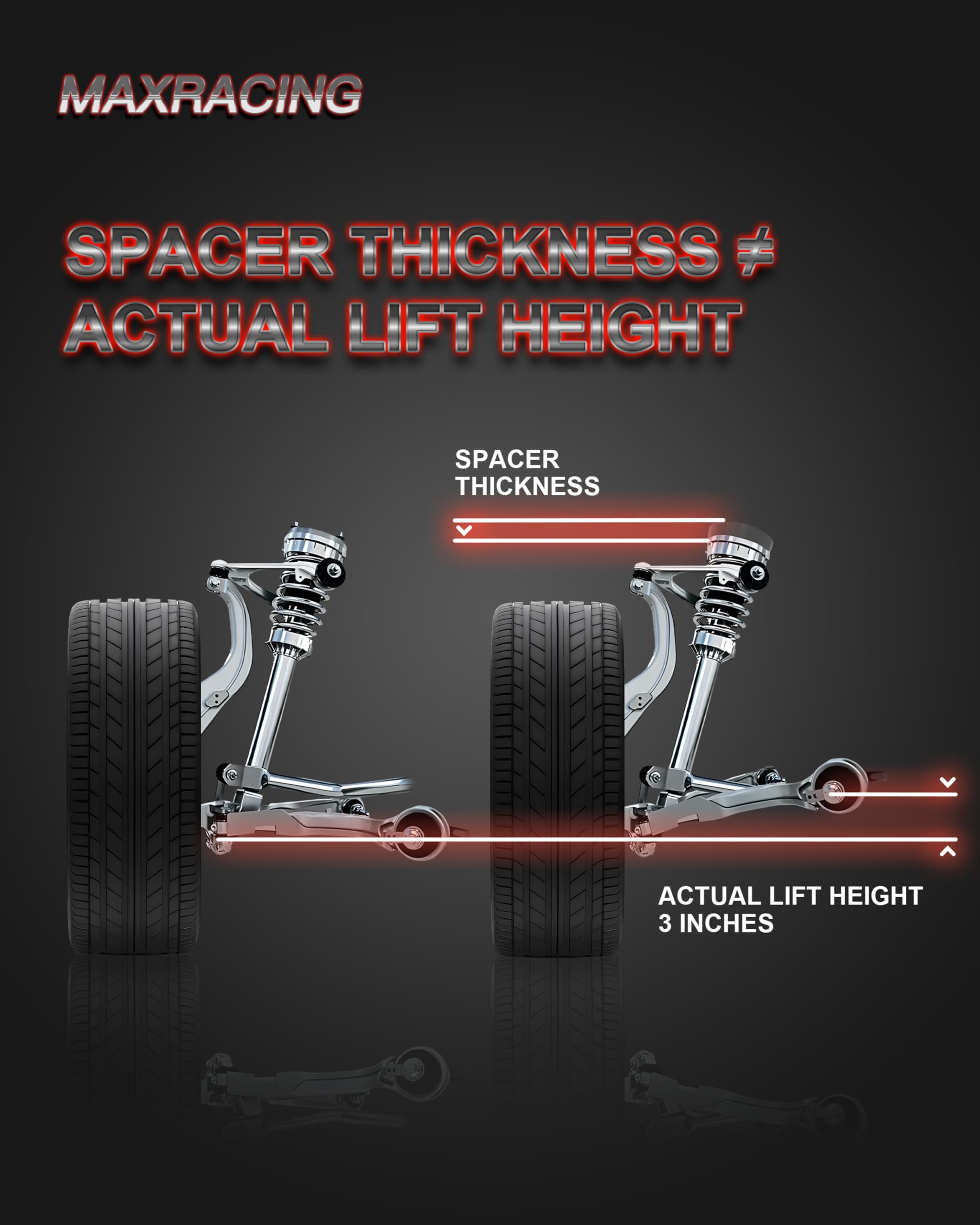 Maxracing 3'' Front Leveling Kit Upper+Lower Strut Lift Spacers Compatible With 2007-2024 Chevy Silverado Avalanche Suburban Tah