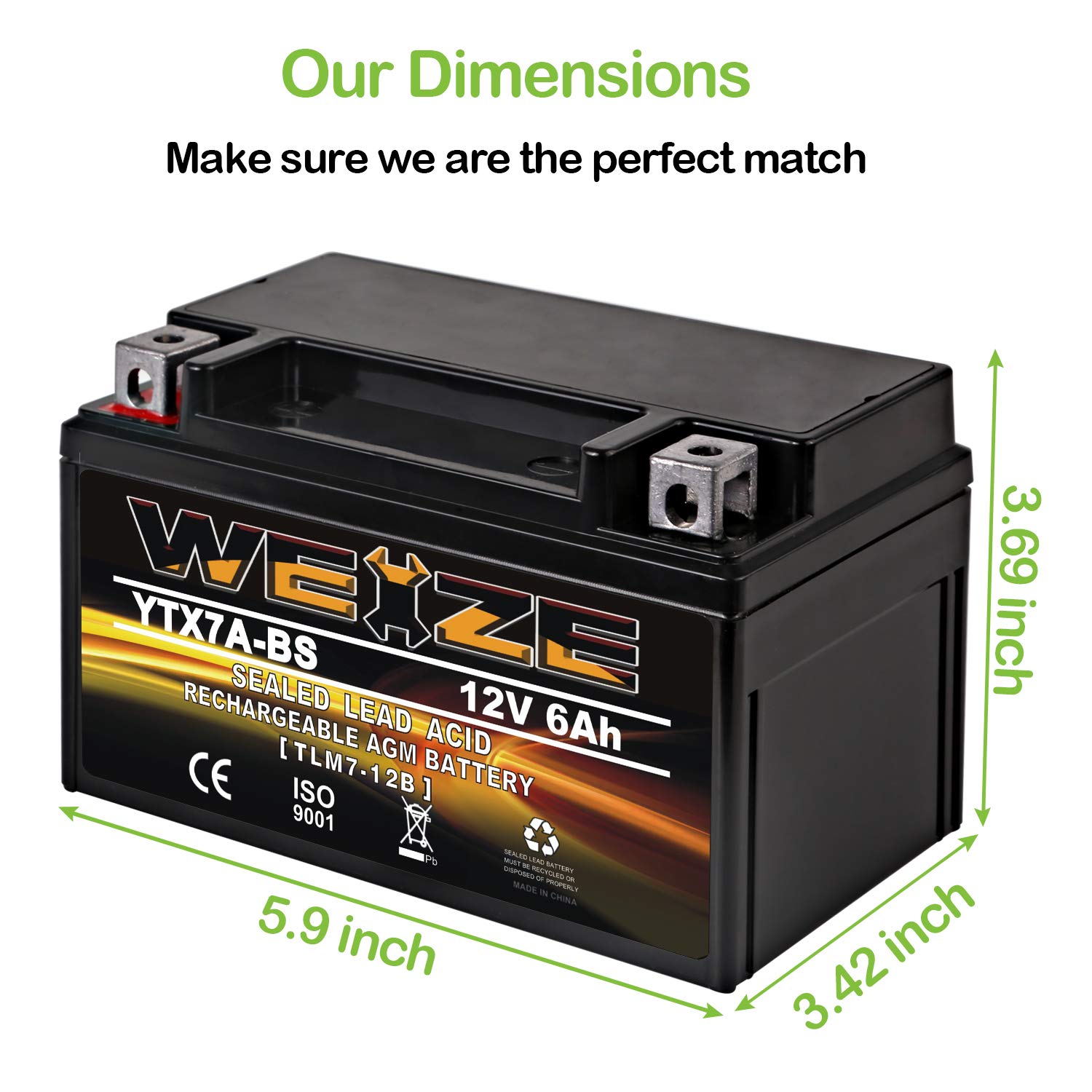 Weize Ytx7A-Bs High Performance - Maintenance Free - Sealed Agm Motorcycle Battery Compatible With Gas Gy6 Scooter Moped 50Cc 12