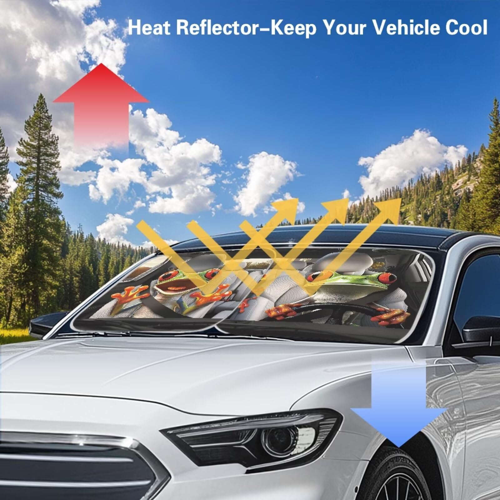 Huisefor Frog 2 Pack Windshield Cover For Women Funny Car Sun Shade For Front Windshield Easy To Install Car Sun Visor Heat Resi