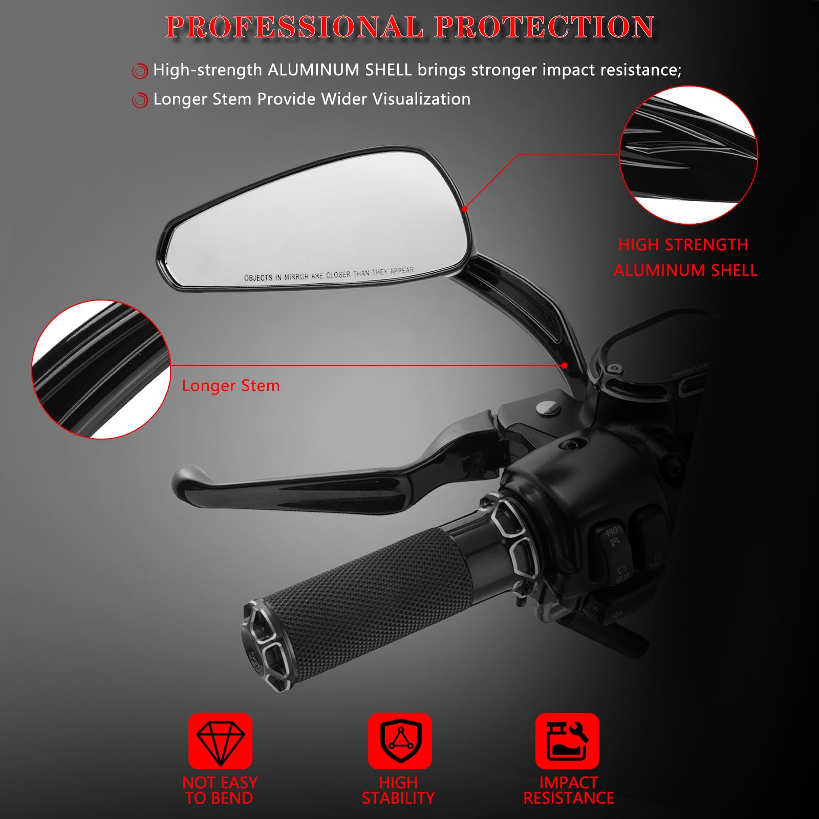 Ldjxdadi Motorcycle Rear View Mirrors For Harley Sportster Road King Street Electra Glide Road Glide Dyna Softail 1982-2023 (Black)