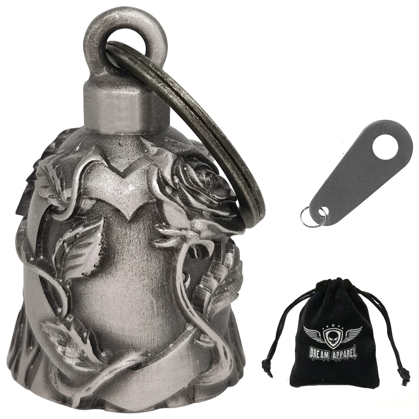 Dream Apparel Motorcycle Ride Bell For Bikers,Heavy Spirit Bells Accessory And Key Chain For Luck (Dbl16-L Heart Rose)